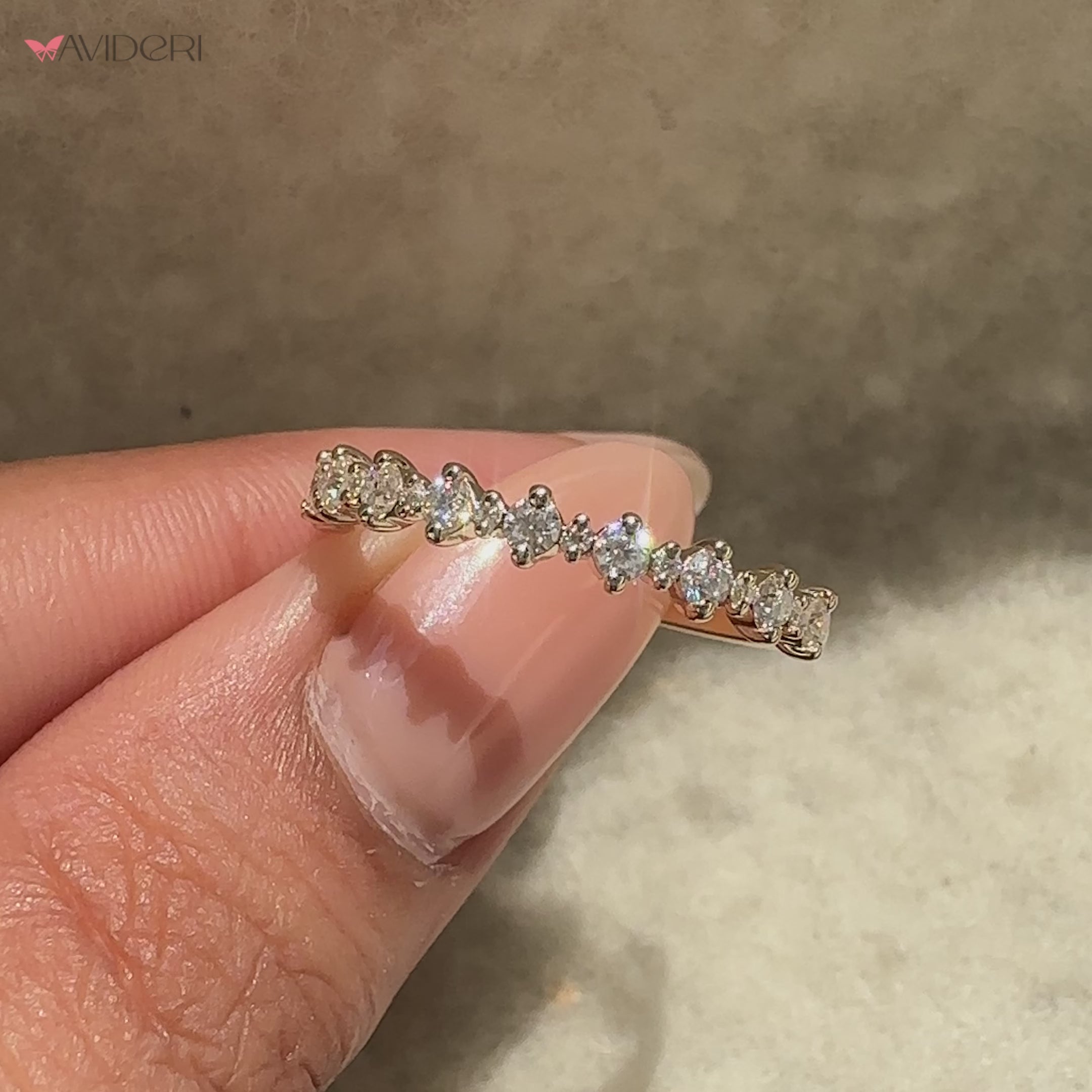 Avideri handmade moissanite wedding band.
