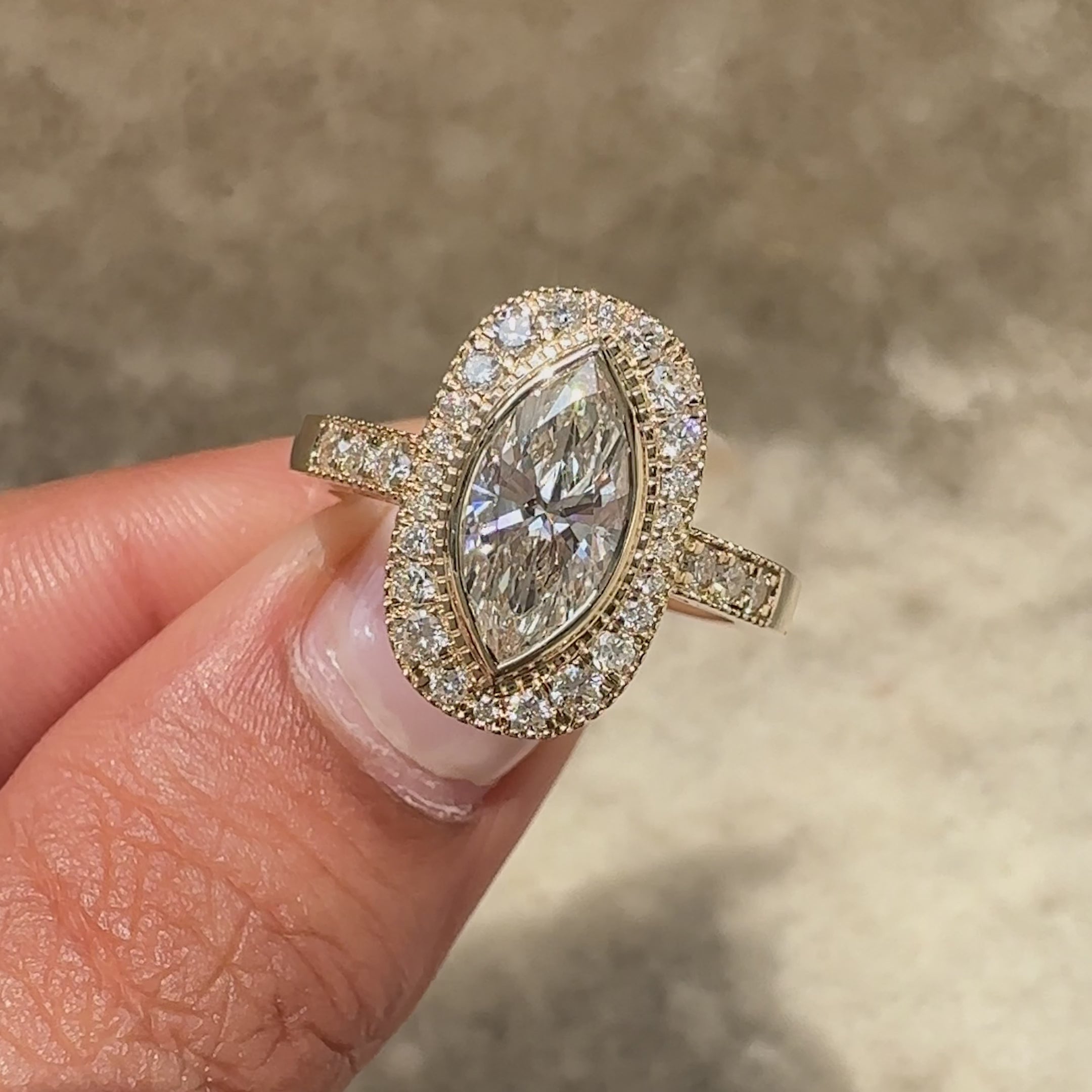 Avideri marquise diamond halo ring.
