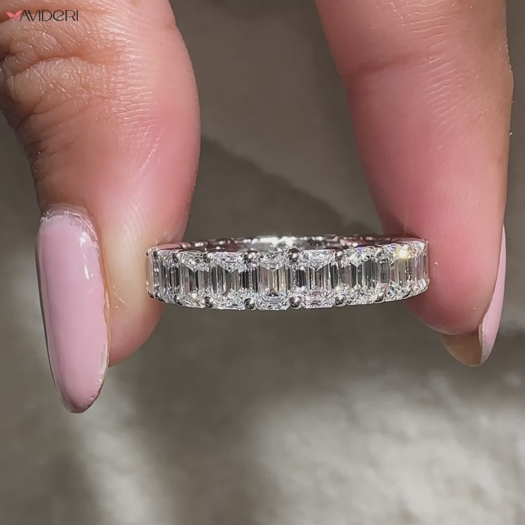 Lab grown emerald cut diamond eternity band handmade.
