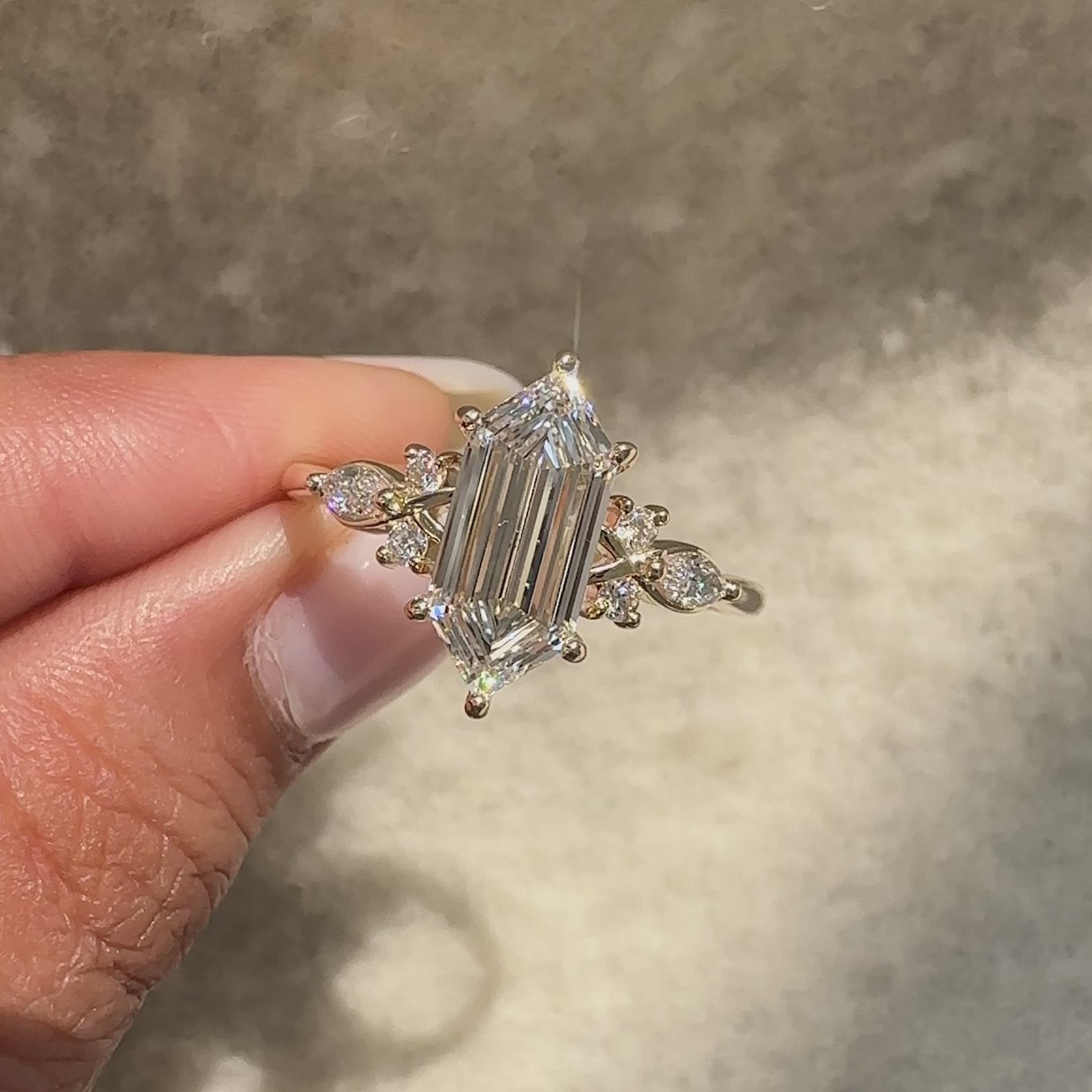Avideri handmade hexagon diamond engagement ring.
