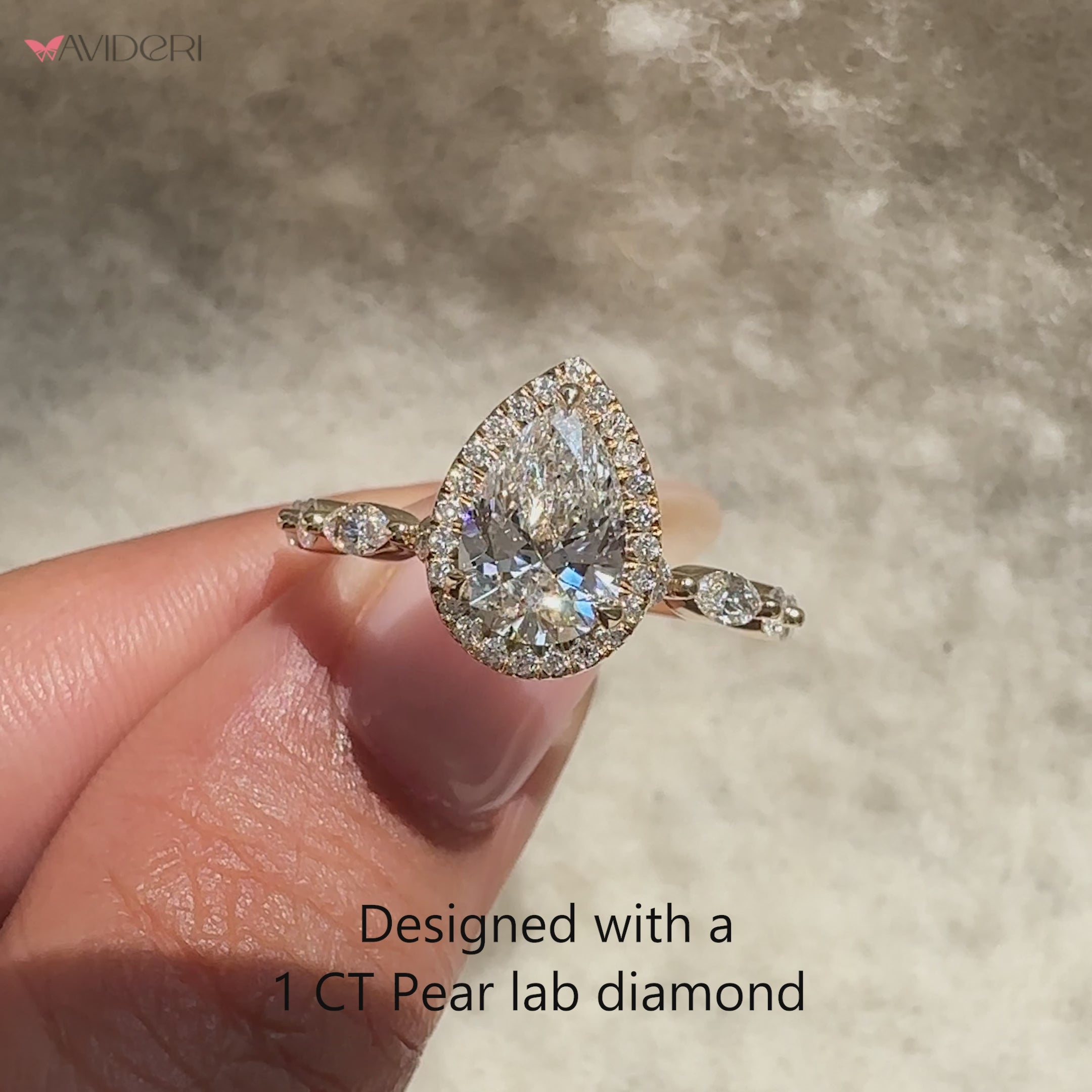 Avideri pear diamond engagement ring.
