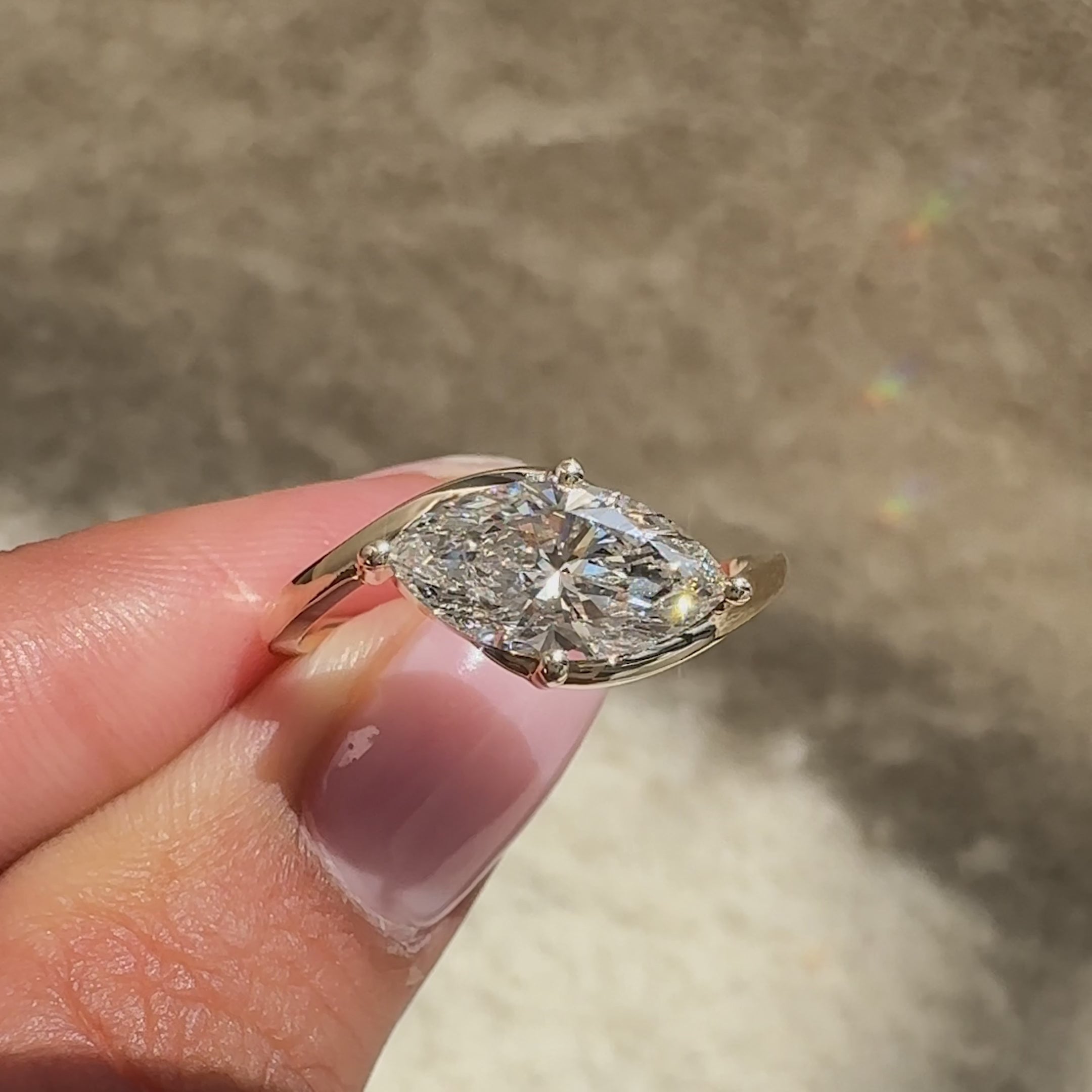 Handmade marquise ring with prong setting.
