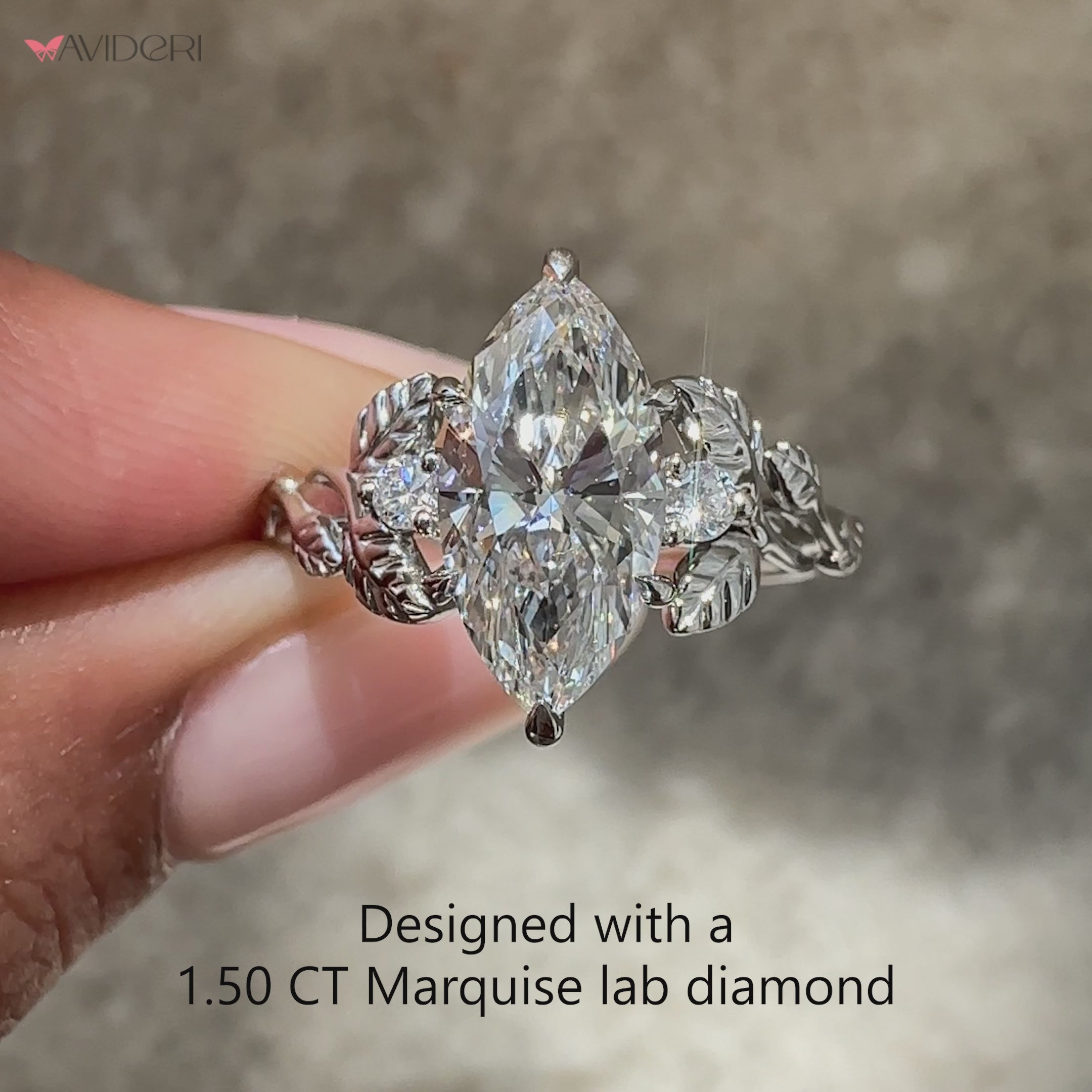 Avideri handmade marquise diamond ring.