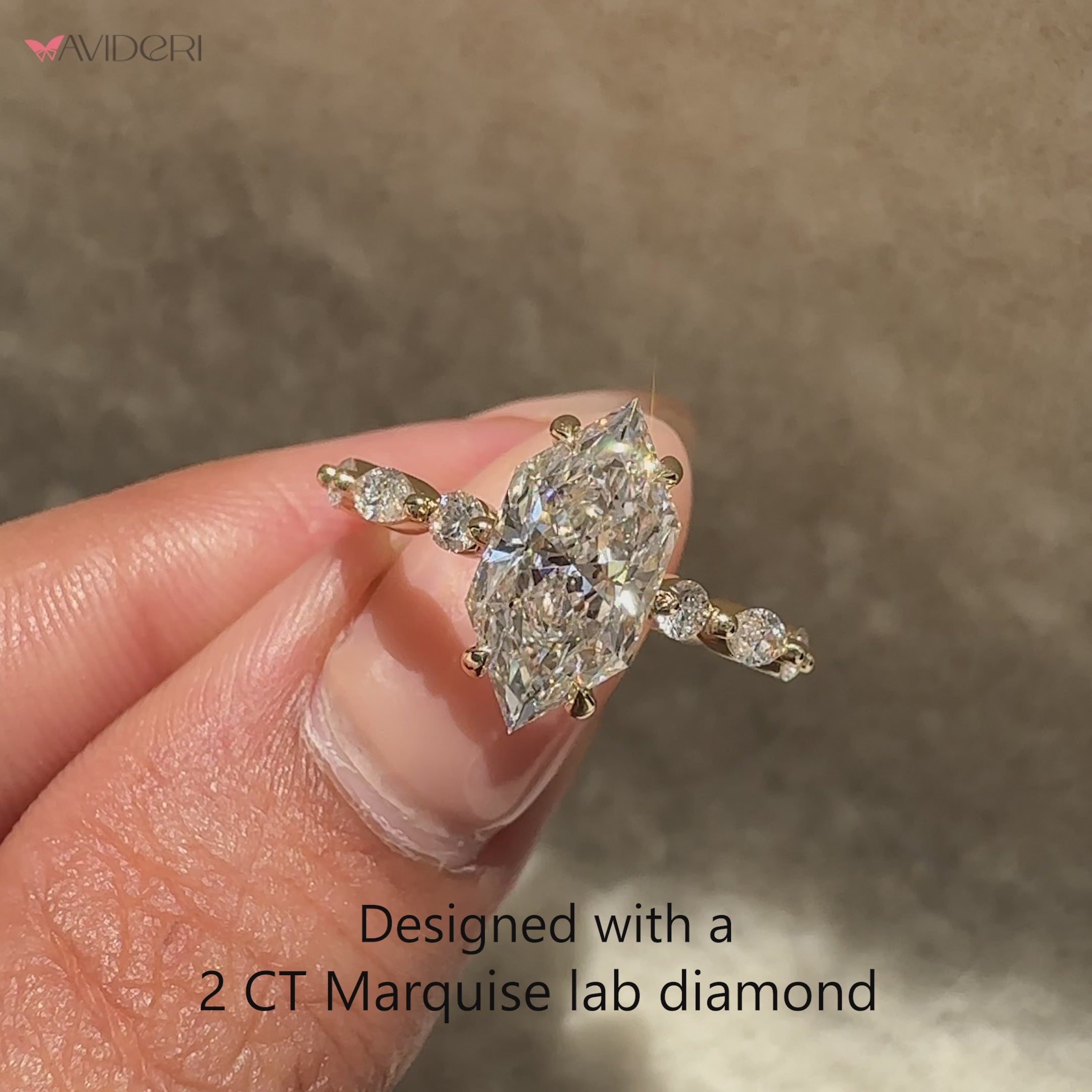 Dutch marquise diamond ring with four claw prongs.
