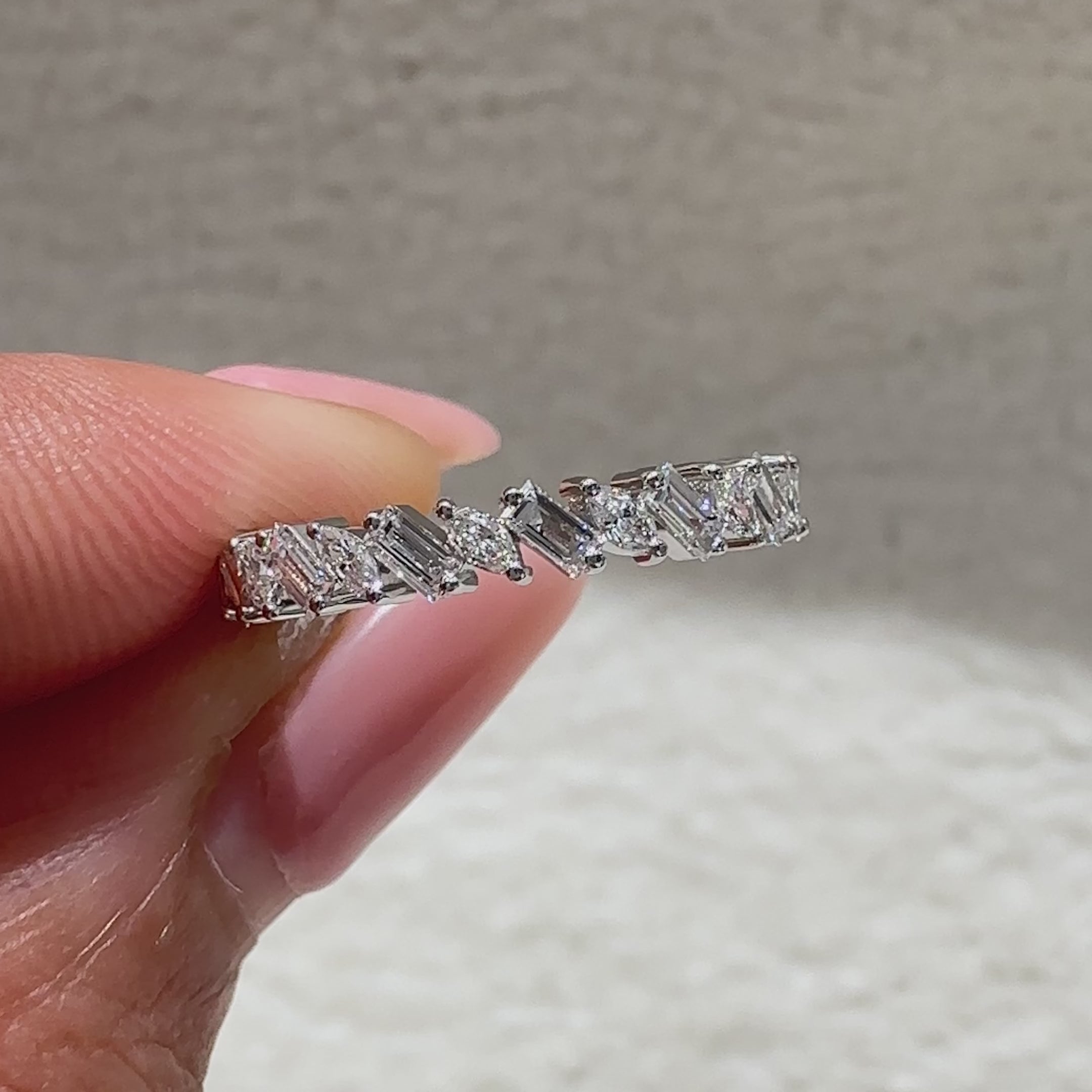 Prong set marquise and baguette lab grown diamond band
