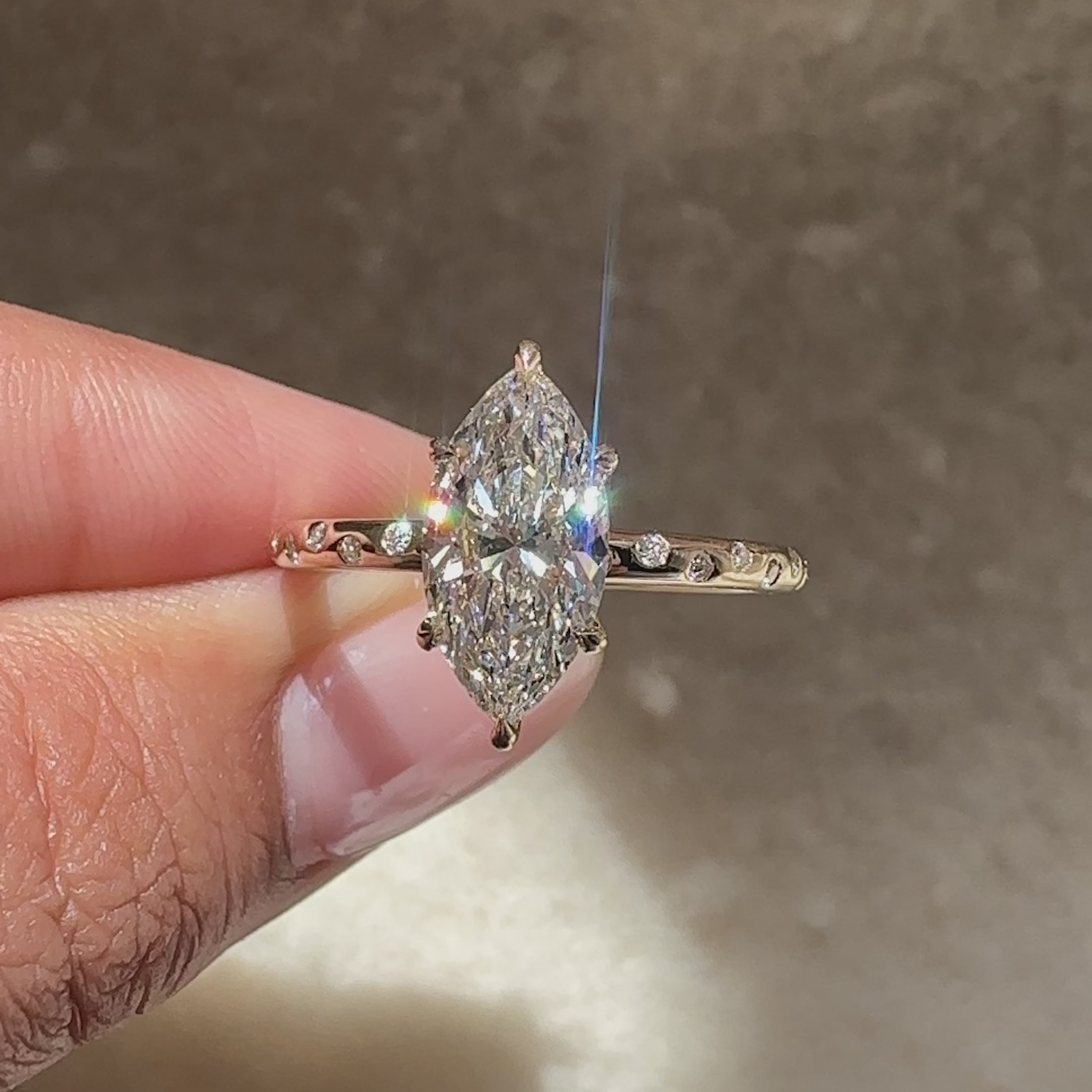 Flush pave marquise diamond ring design style.
