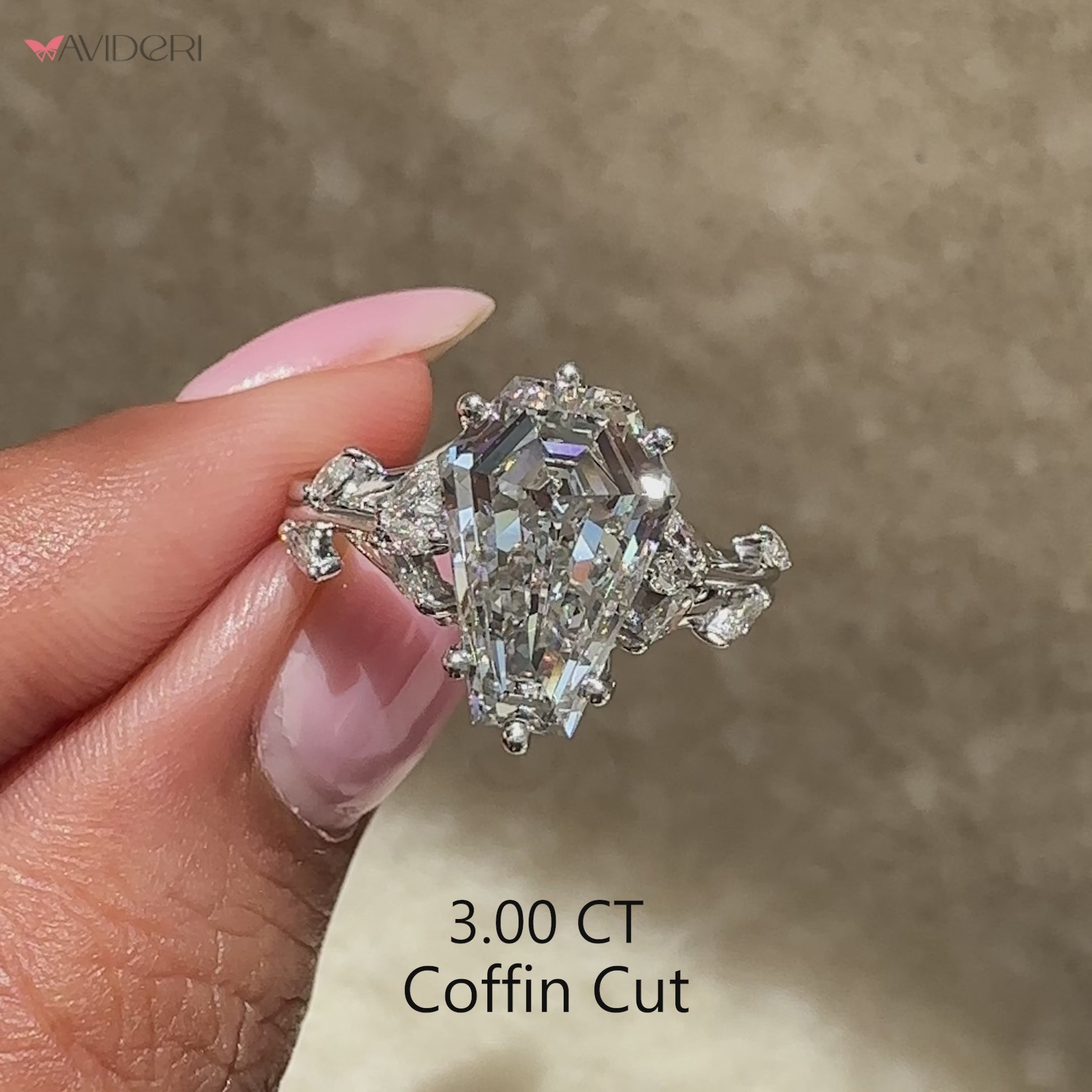 Avideri coffin cut diamond engagement ring handmade.
