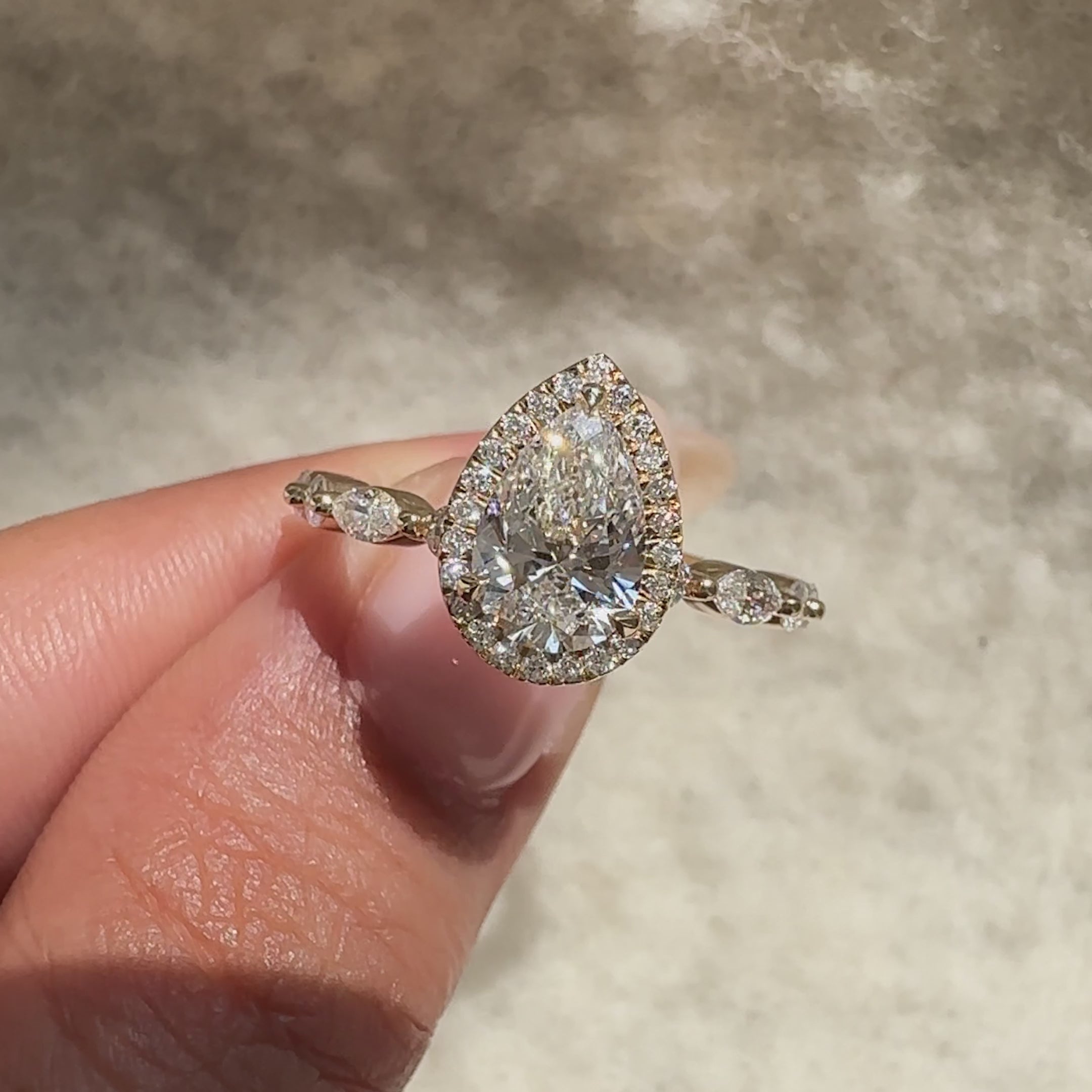 Avideri pear diamond engagement ring.
