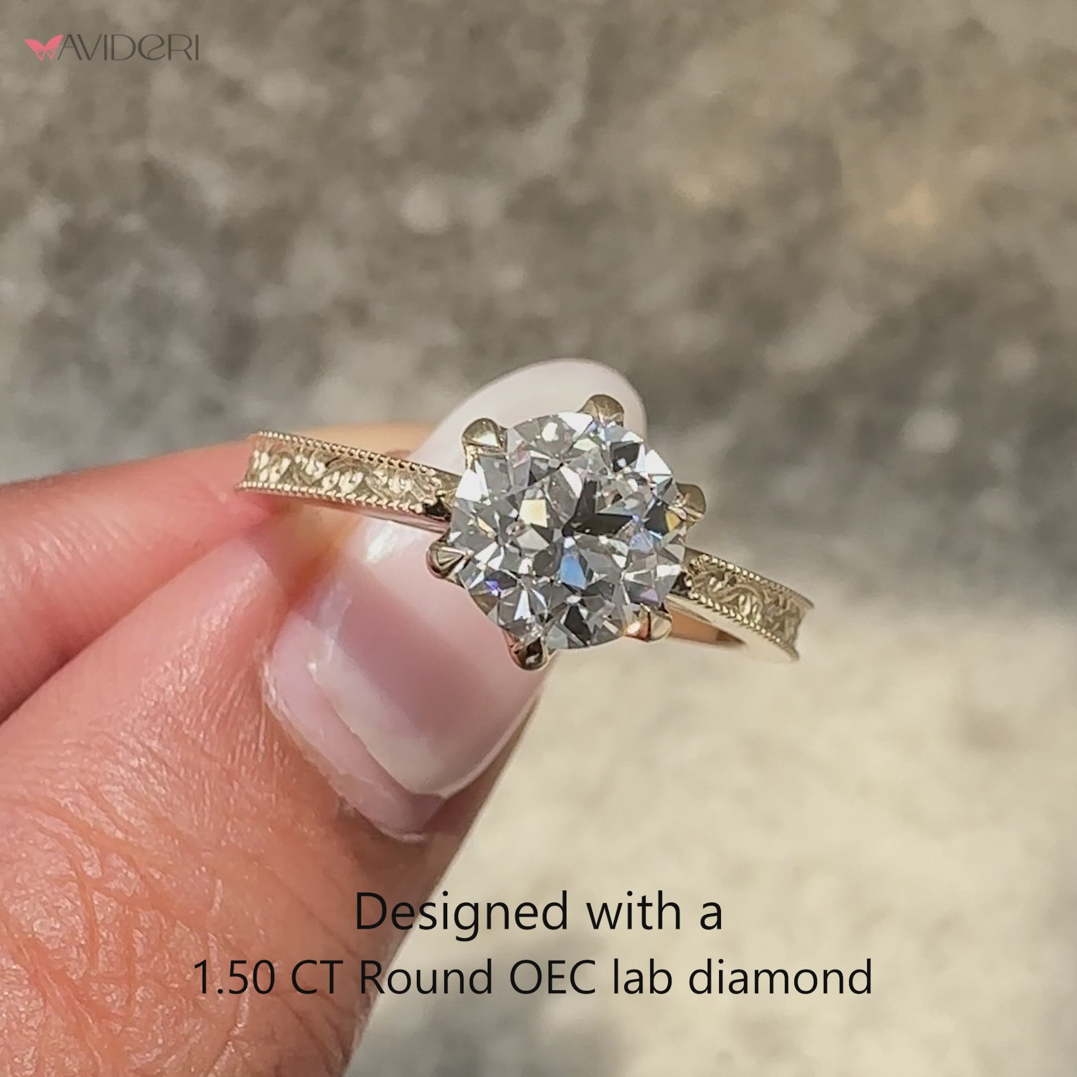 Round old European cut diamond engagement ring.