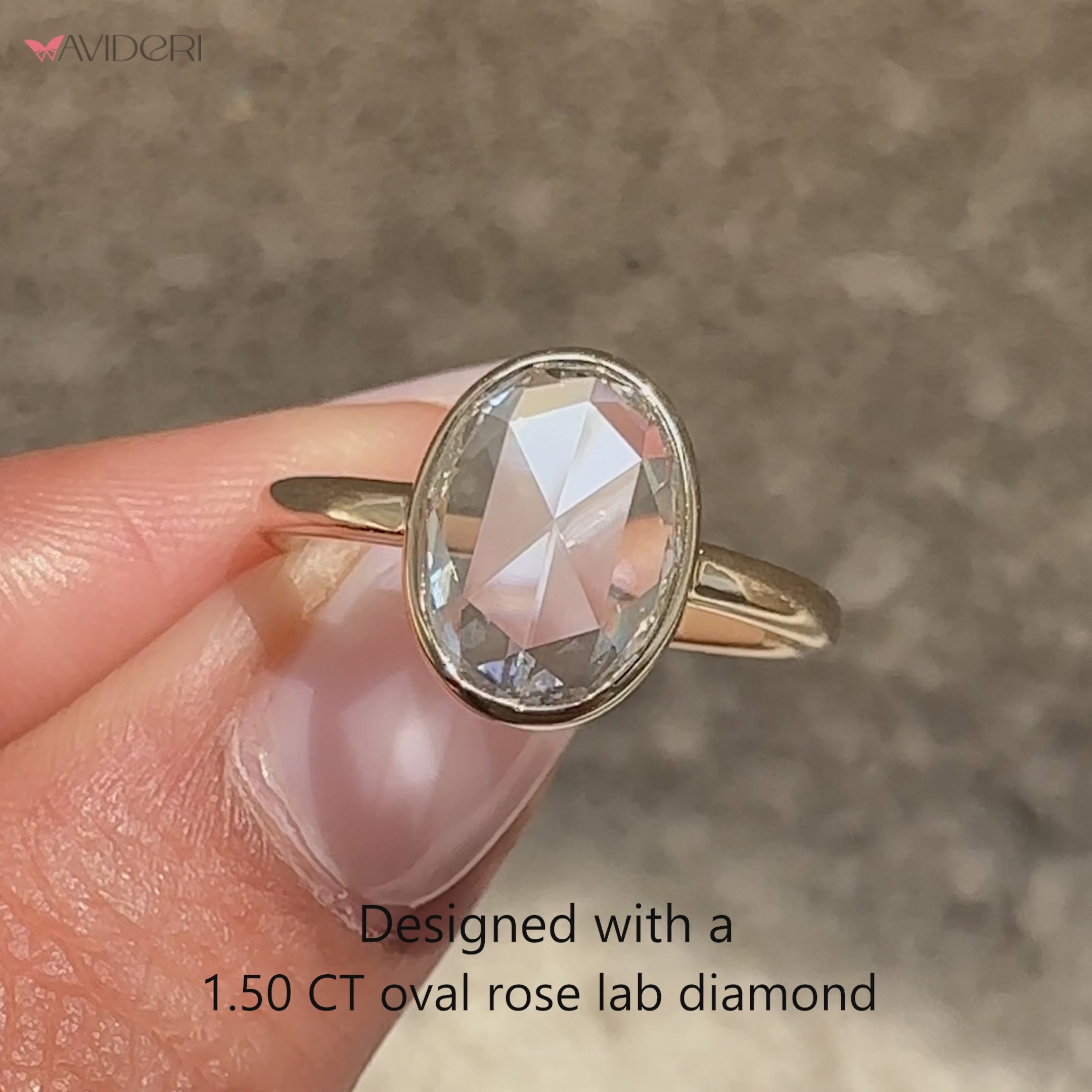 Handmade lab grown oval rose cut diamond ring.
