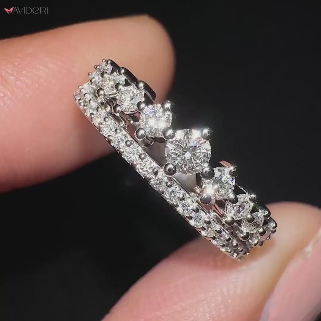 Double pave wedding band with a sleek, modern design.
