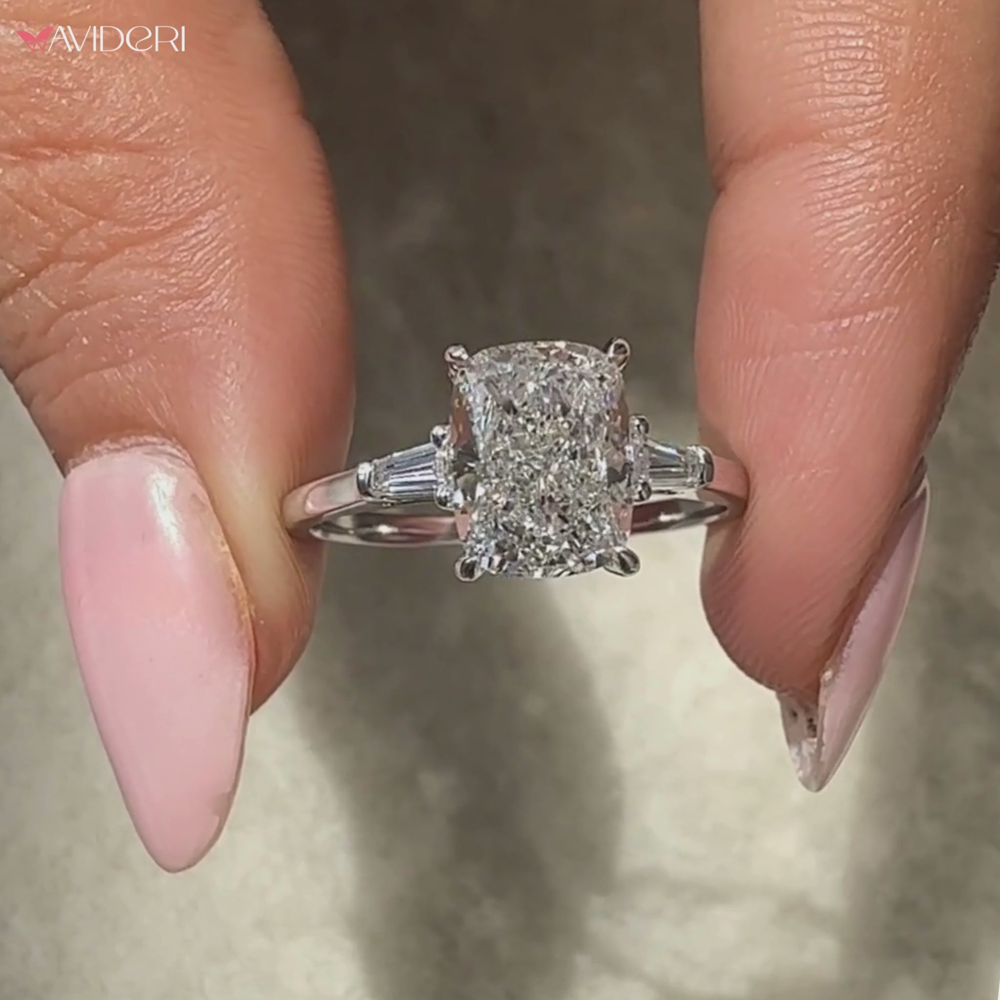 Cushion Cut 3 Stone Engagement Ring