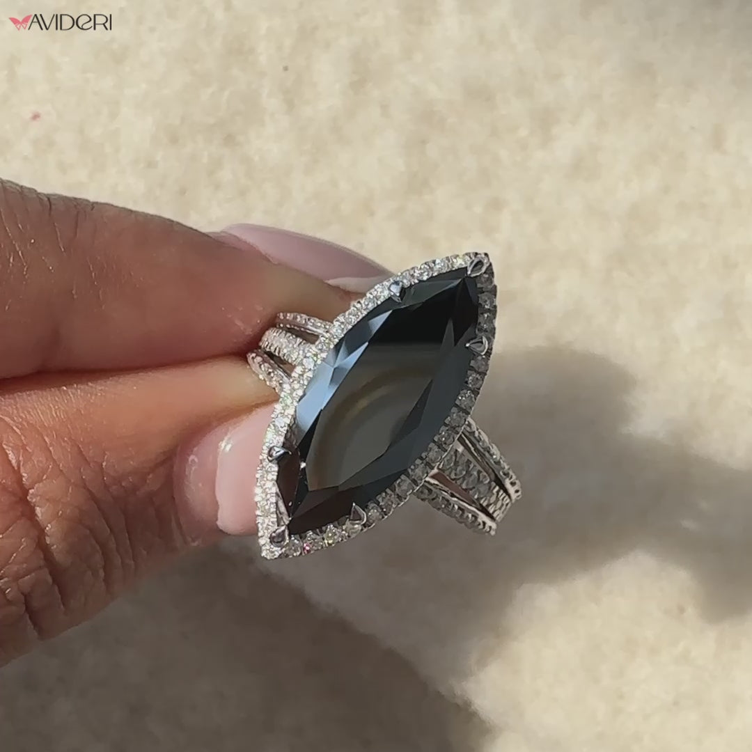 Avideri ring, marquise moissanite ring, moissanite engagement.