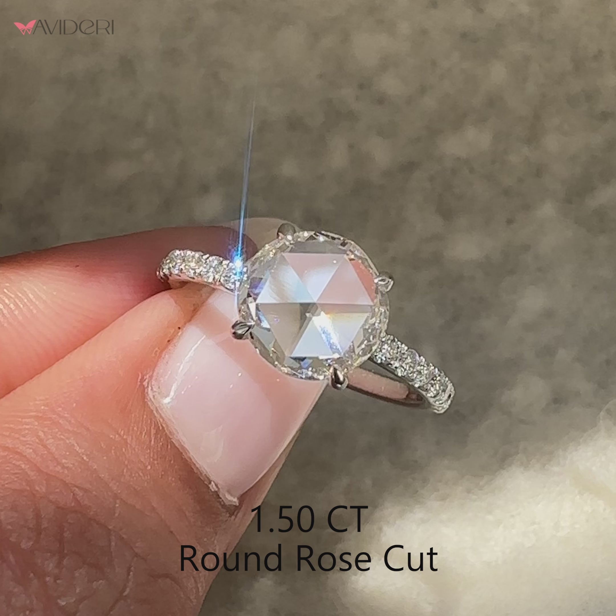 Handmade round rose cut ring with airy gallery design.
