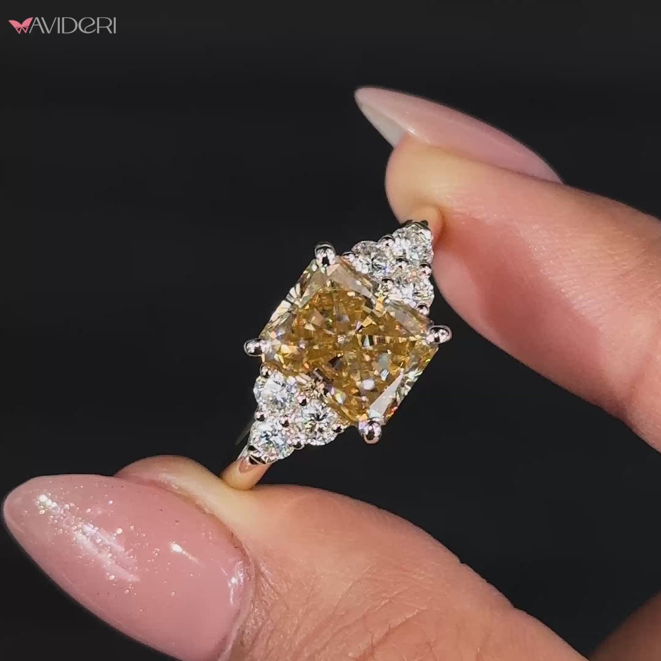 Radiant Cut Engagement Ring sparkles under natural light.
