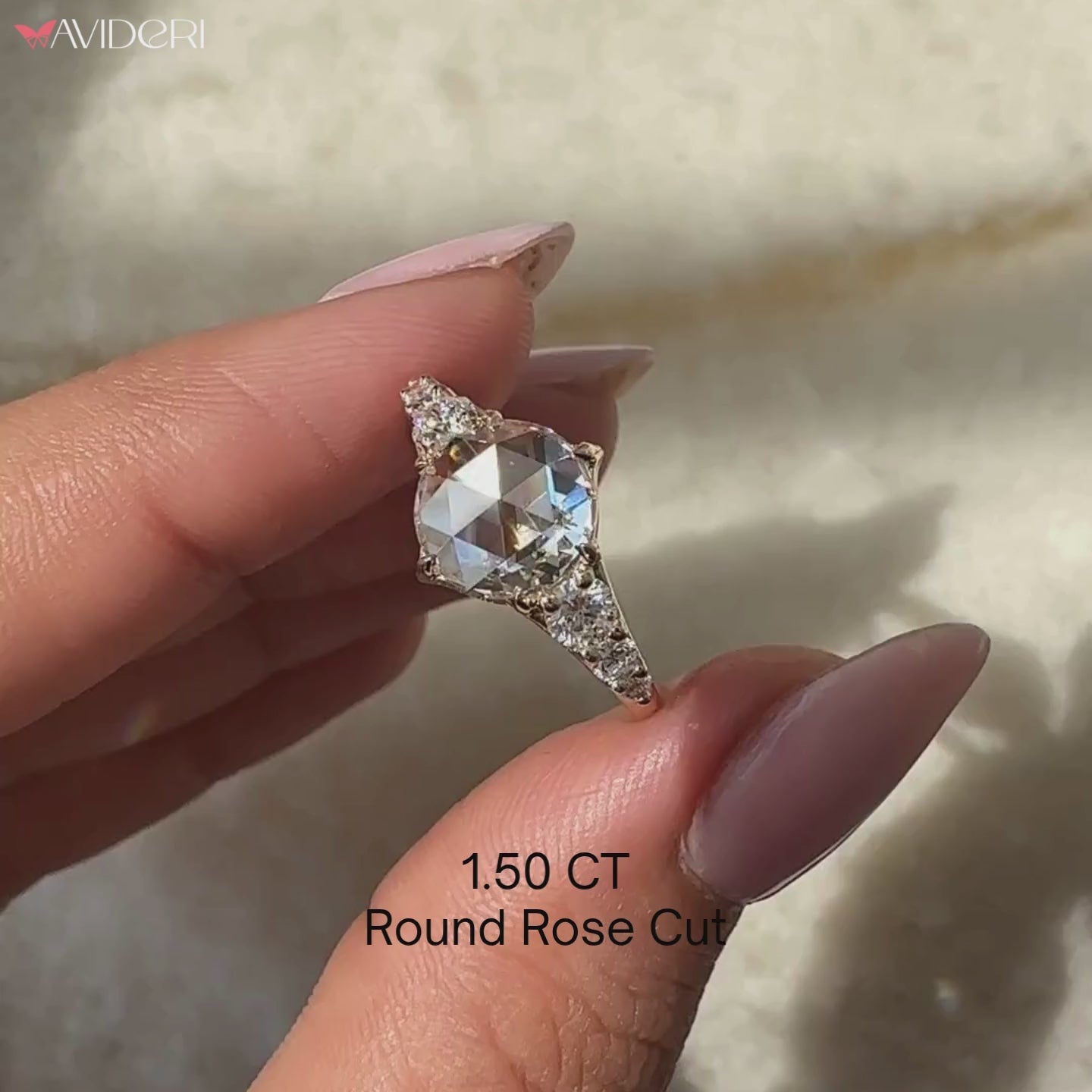 Round Rose Cut Engagement Ring In Yellow Gold