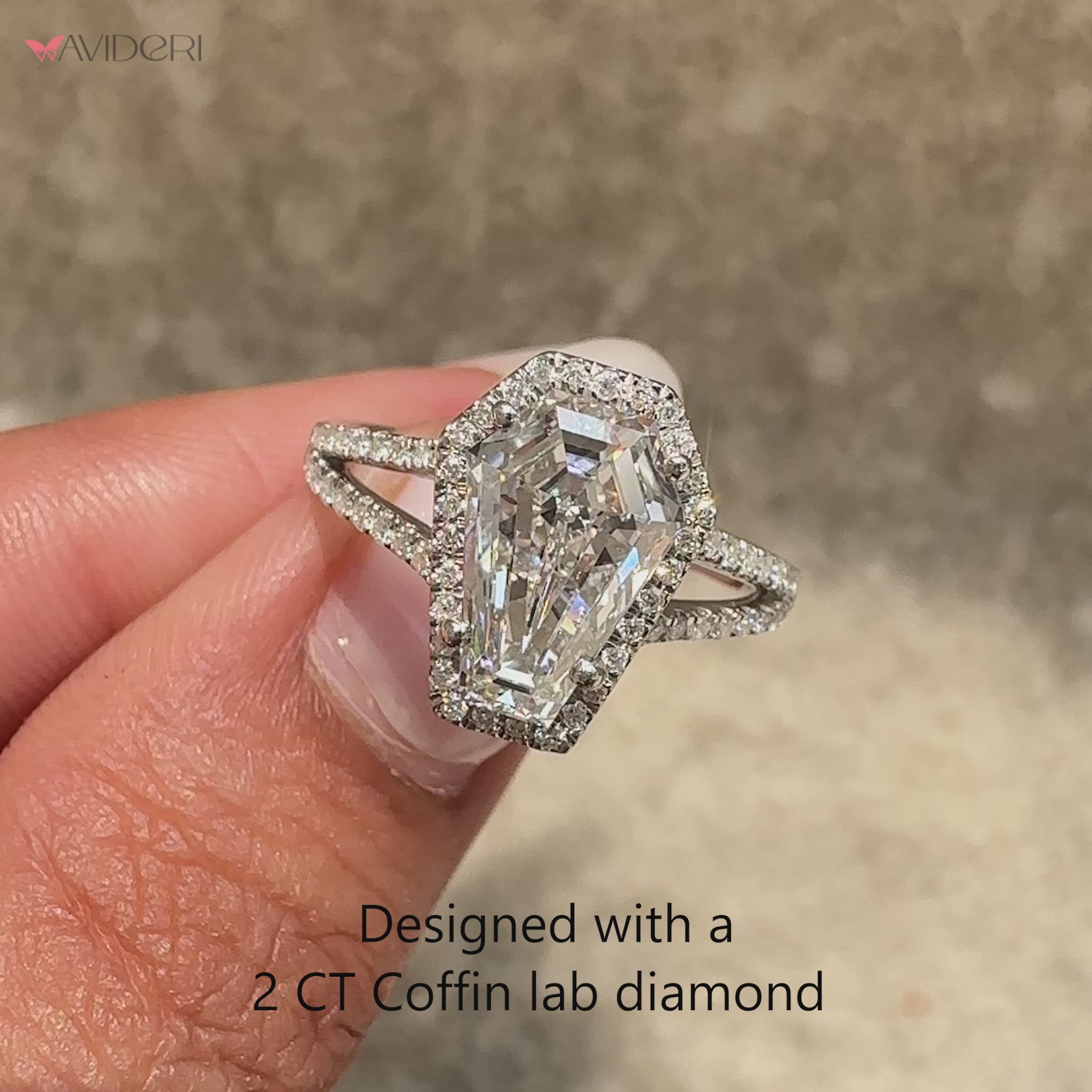 Avideri handmade coffin cut diamond ring.