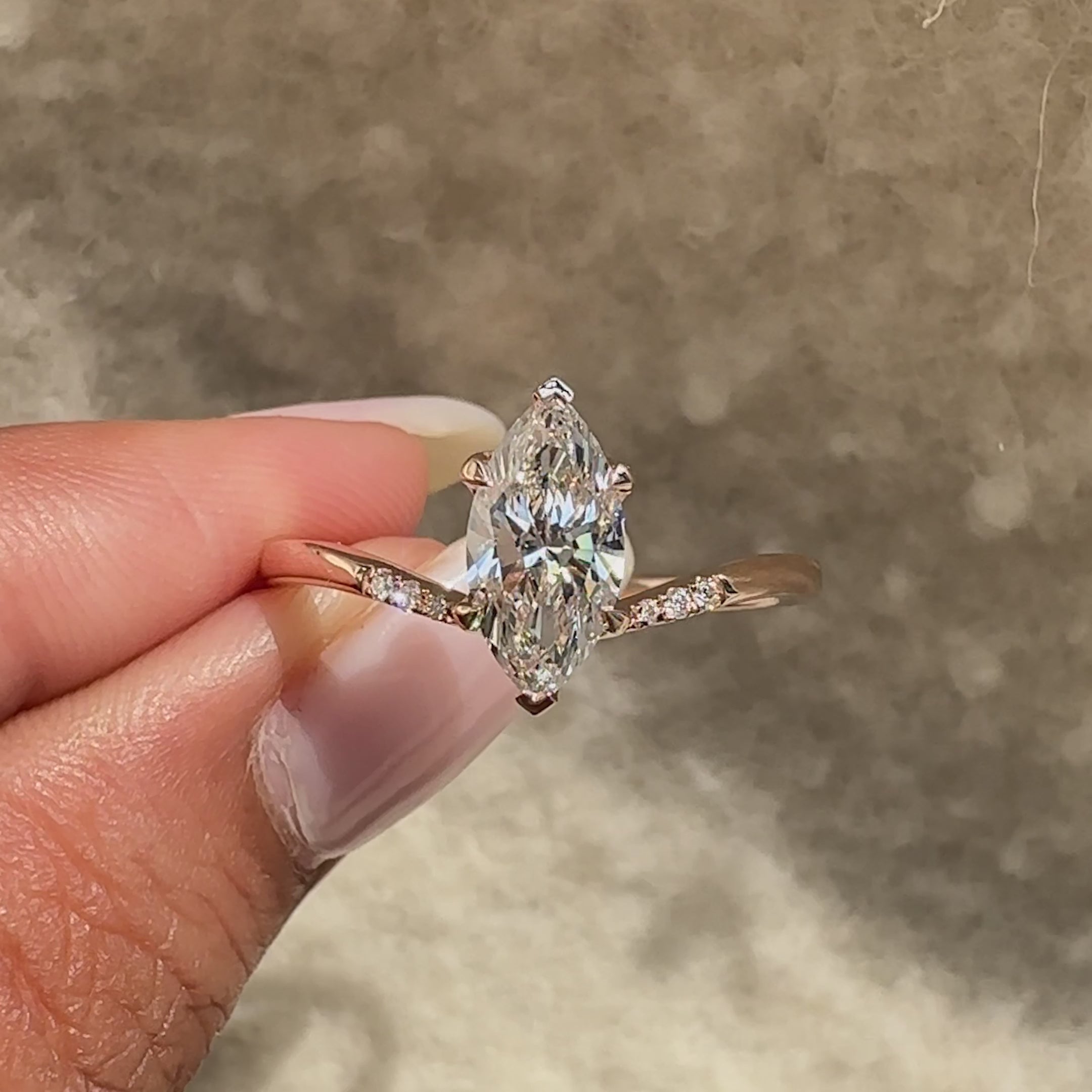 Avideri handmade marquise diamond ring.