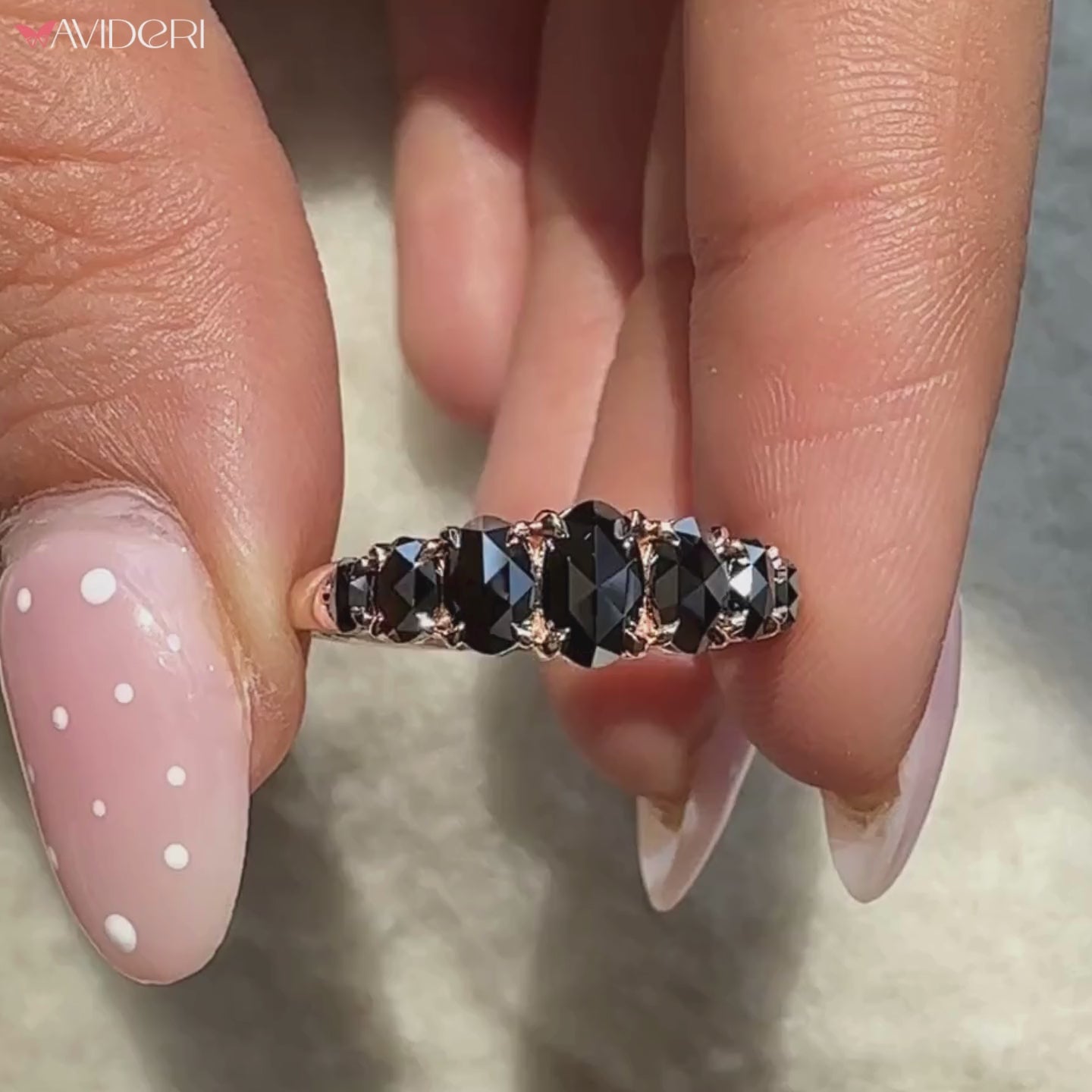 Avideri wedding band on 7 stone wedding band.