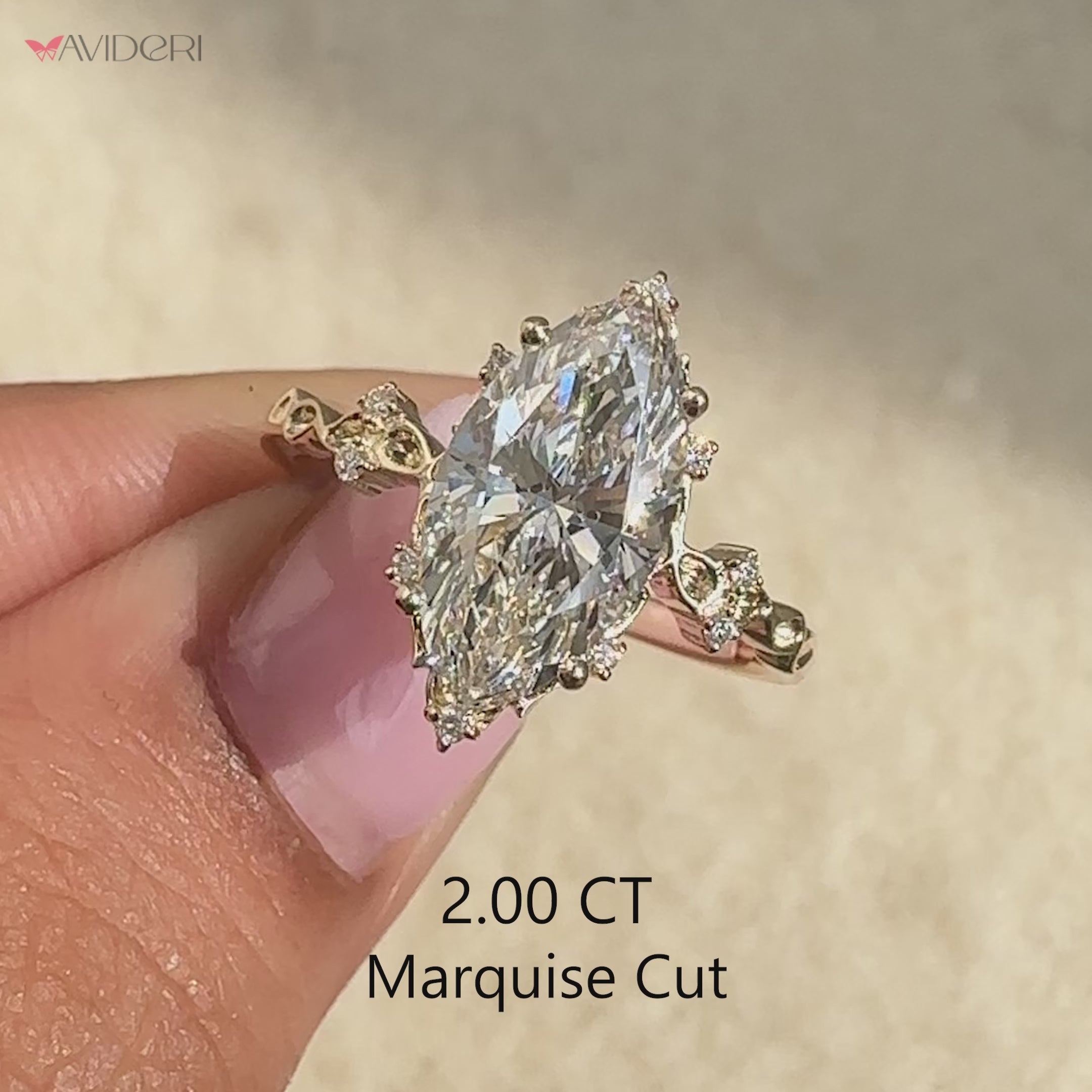 Avideri ring with marquise cut diamonds.