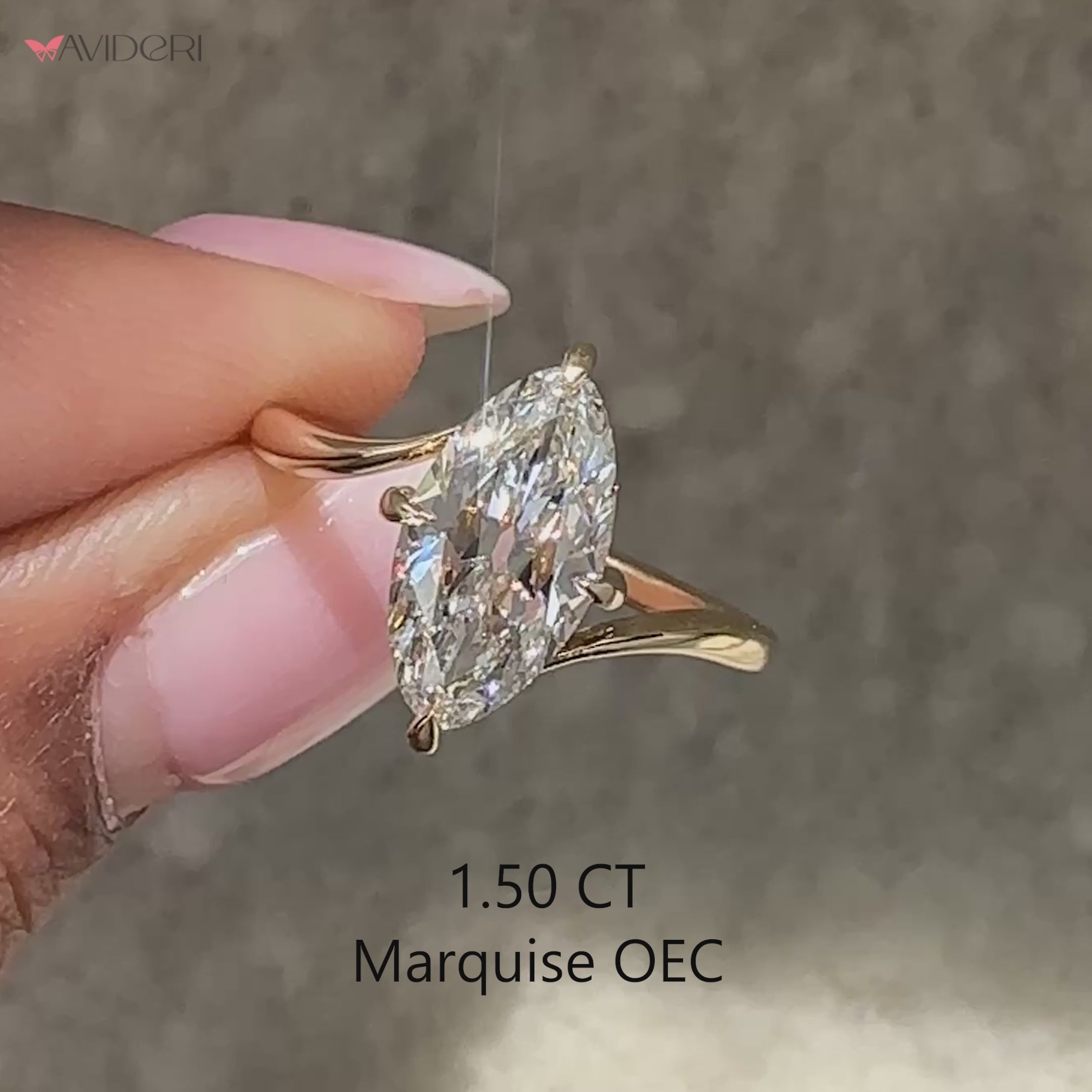 Marquise old European cut solitaire ring with prongs.