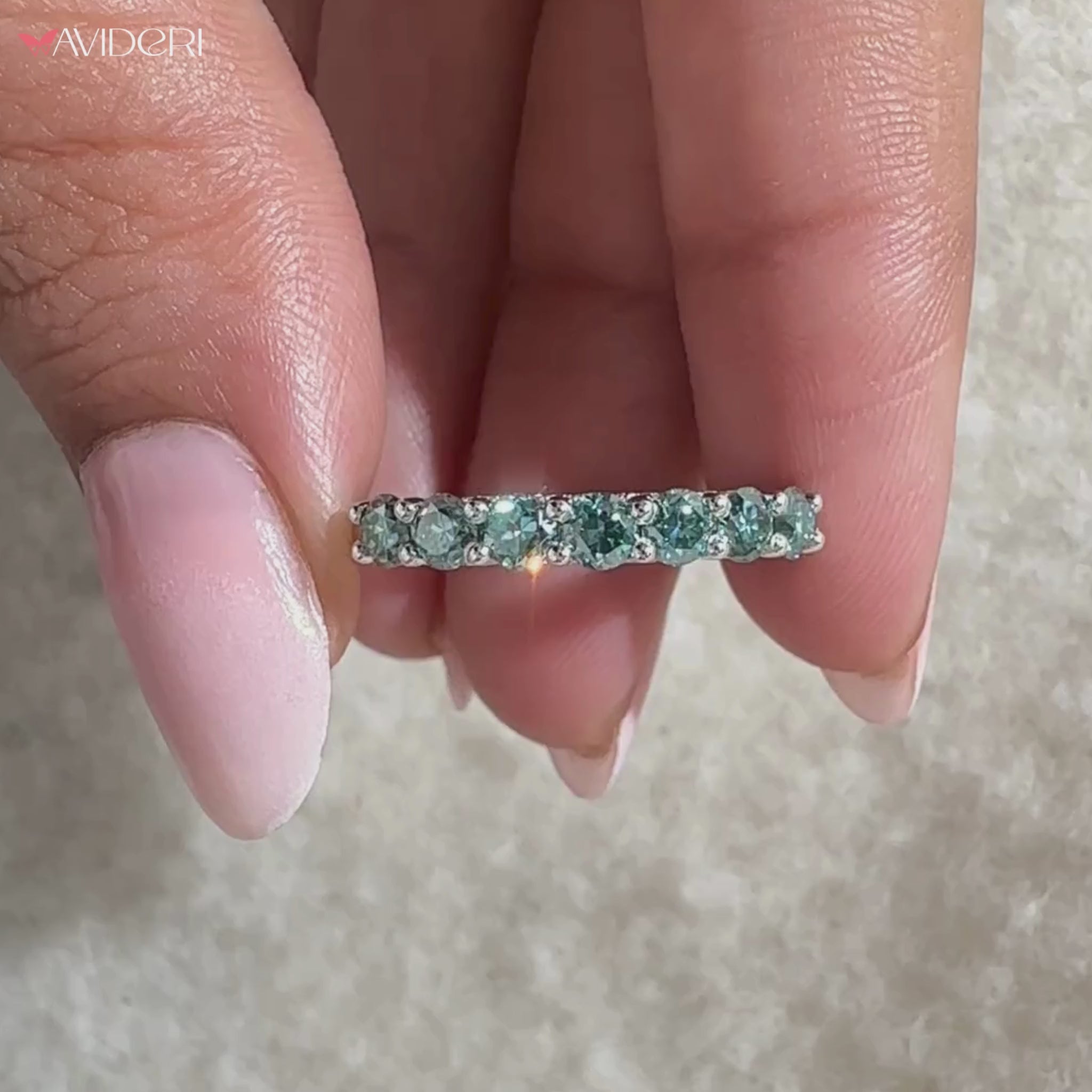White gold wedding band with moissanite wedding band.
