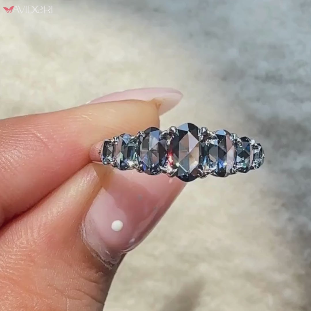 Seven Stone Band In Royal Dark Blue Oval Rose Cut