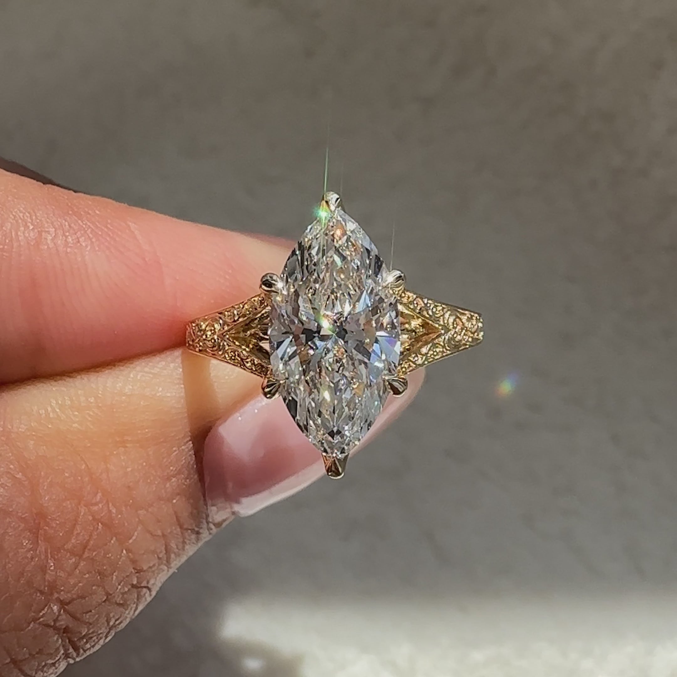 Handmade marquise diamond ring solitaire style.