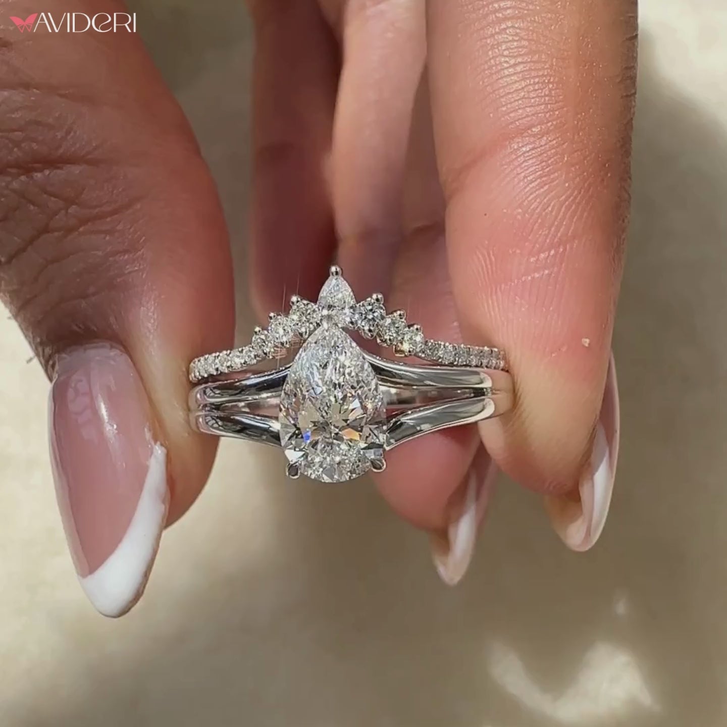 V shaped band with half eternity wedding band.