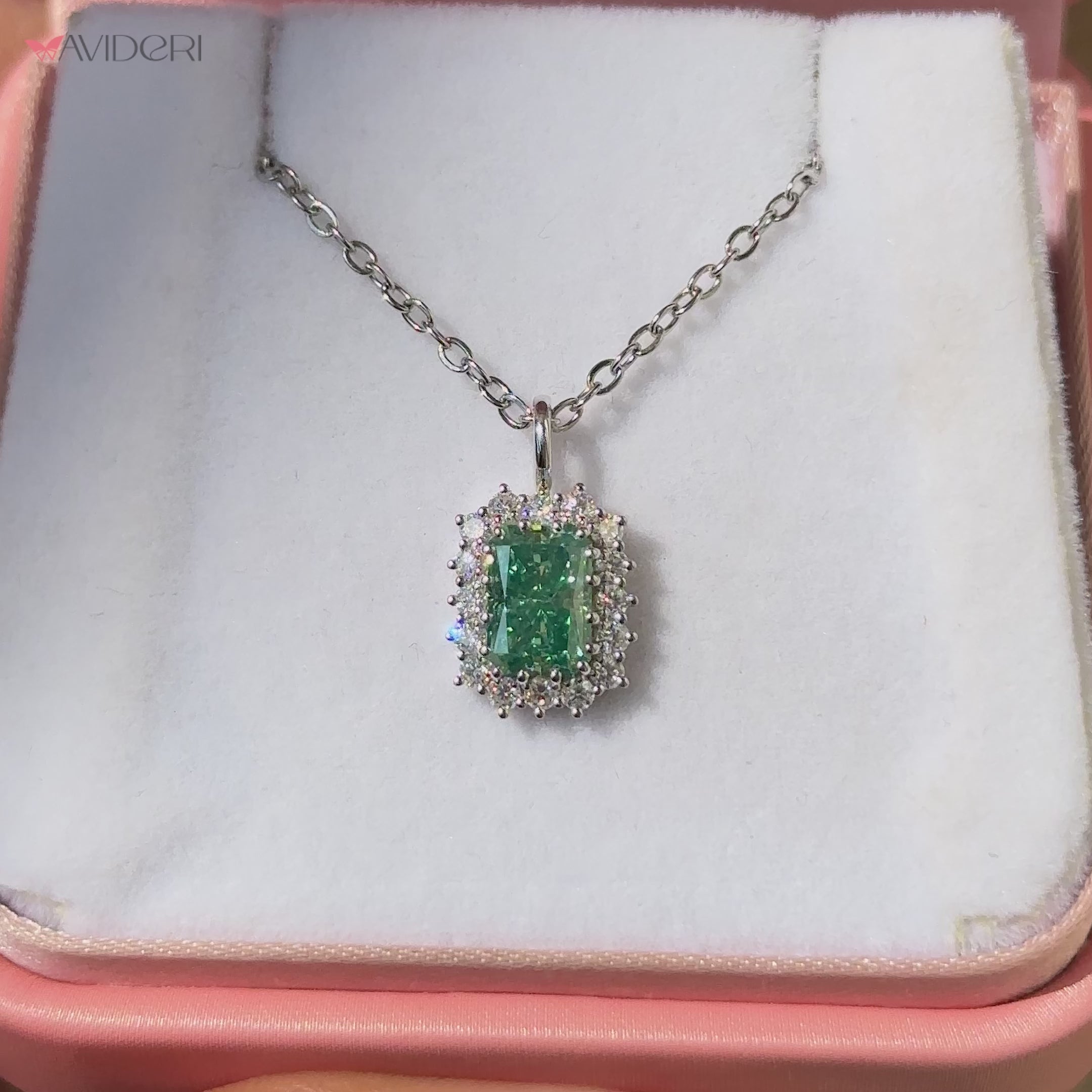 Handmade cyan blue moissanite halo pendant necklace.
