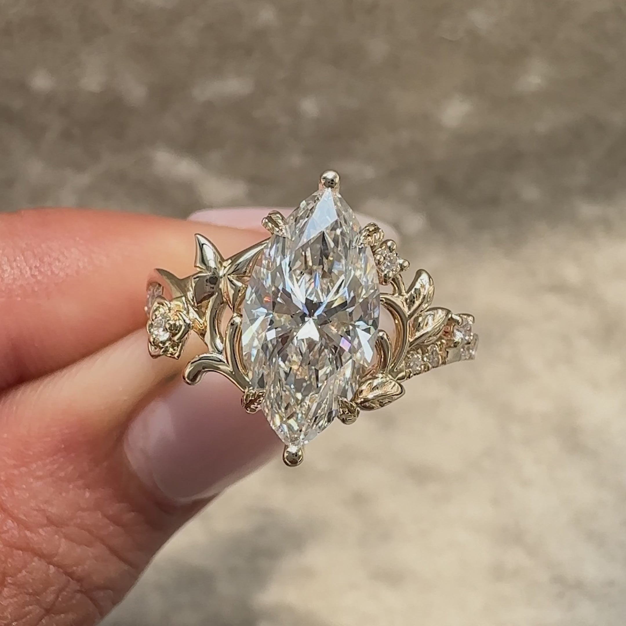 Handmade lab grown marquise diamond ring.
