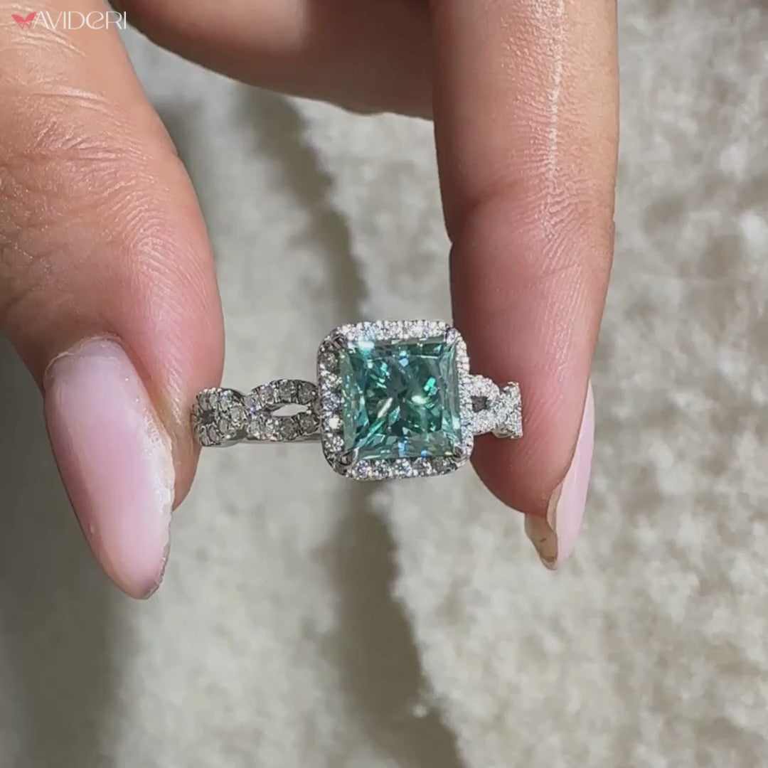 Princess Cut Engagement Ring Twisted Pave Style