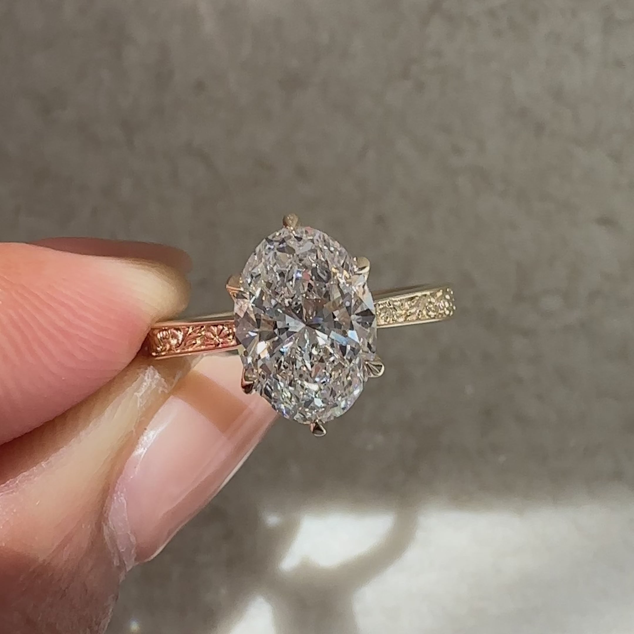 Avideri oval diamond ring with hidden halo and prongs
