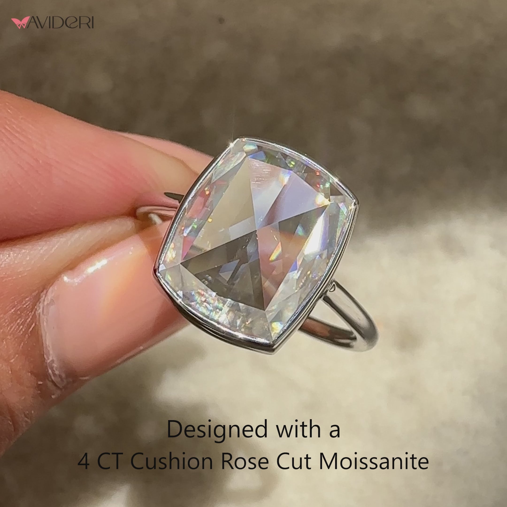 Cushion rose cut moissanite minimalist solitaire ring.
