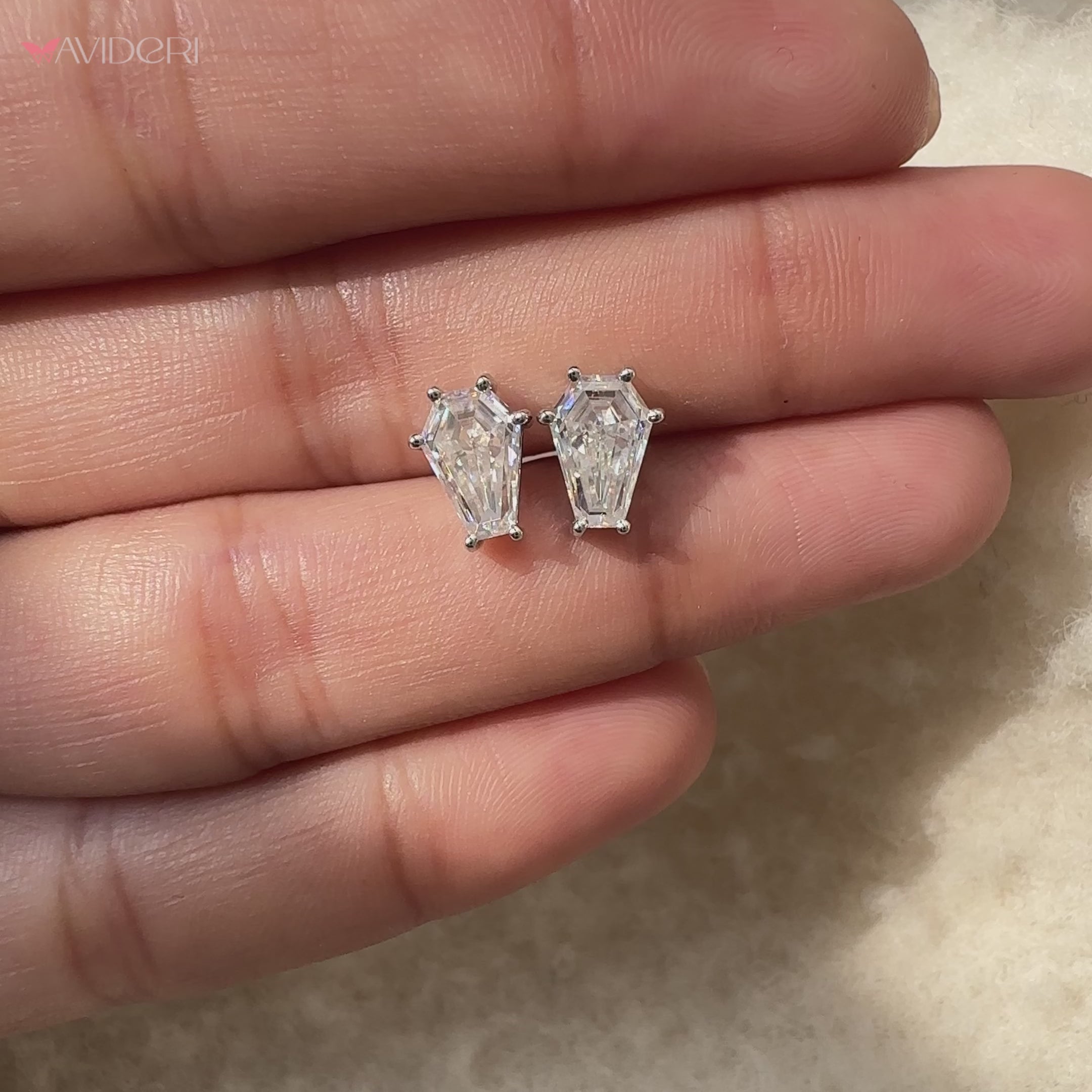 Avideri earrings featuring elegant Coffin Cut Moissanite in white gold.