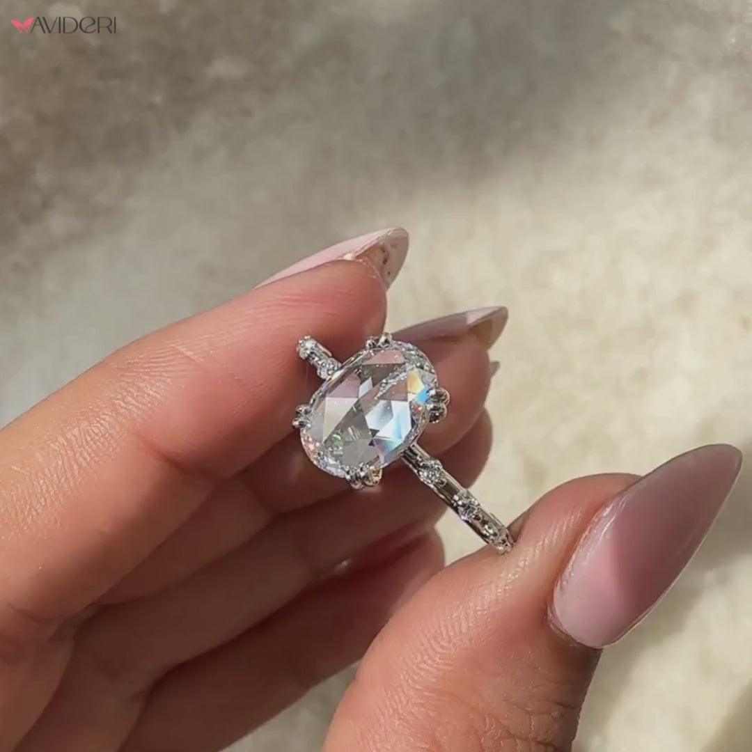 Oval Rose Cut White Gold Diamond Ring