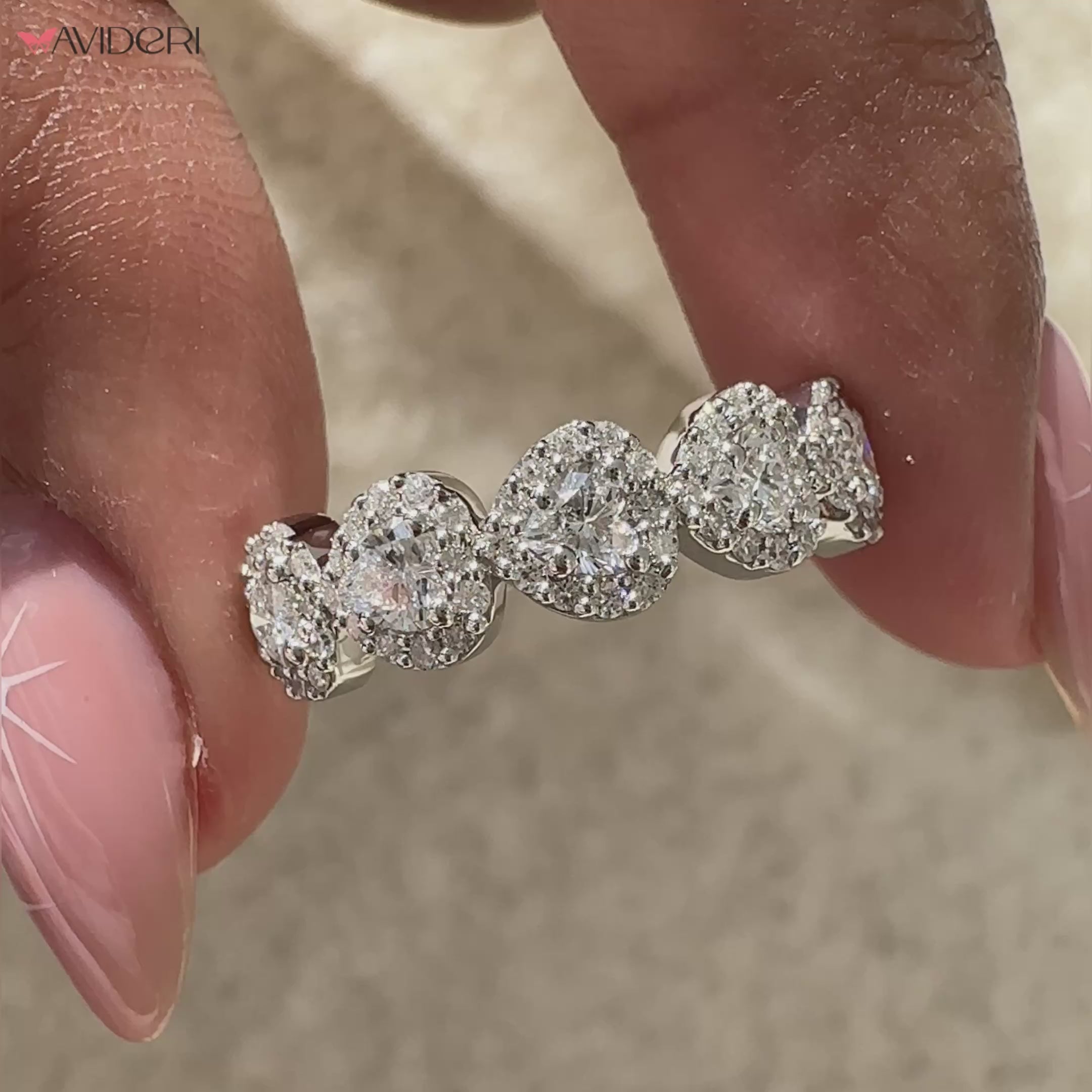 Halo wedding band with sparkling diamond accents.
