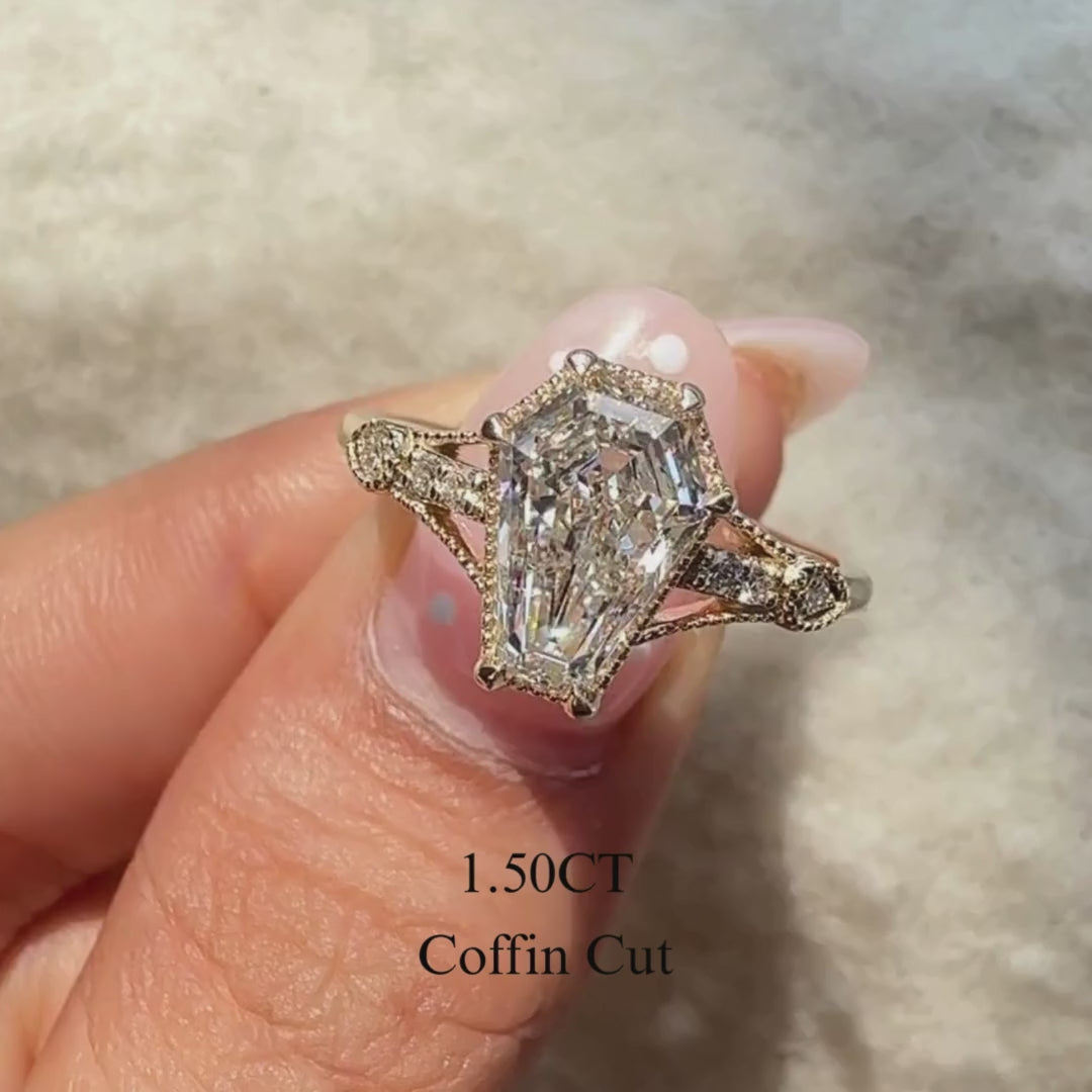 Avideri coffin engagement ring with handmade craftsmanship.