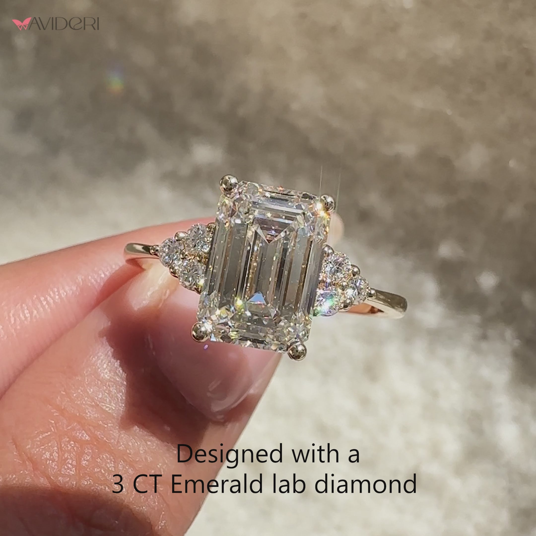 Emerald cut diamond ring classic design.
