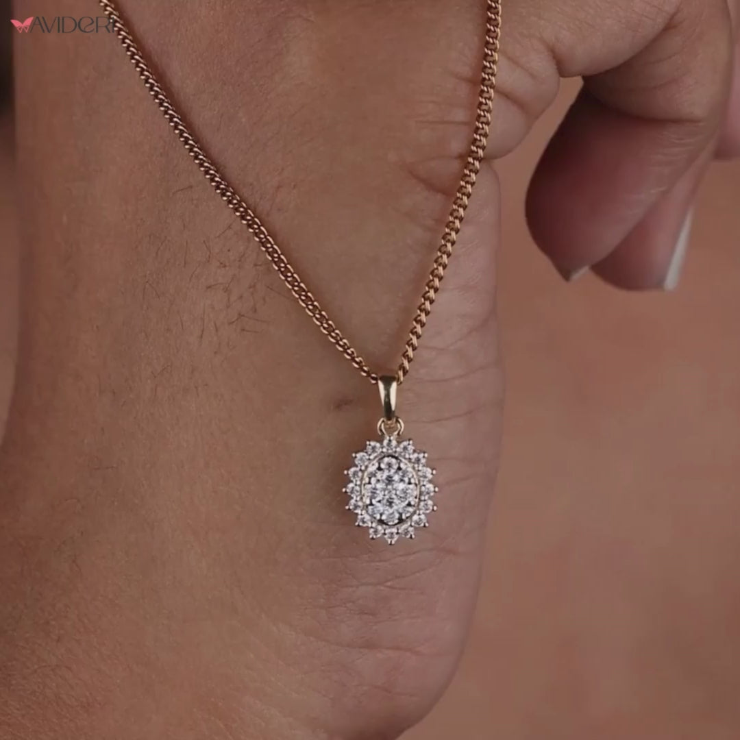 Sunburst halo oval shape wedding pendant for a stunning look.