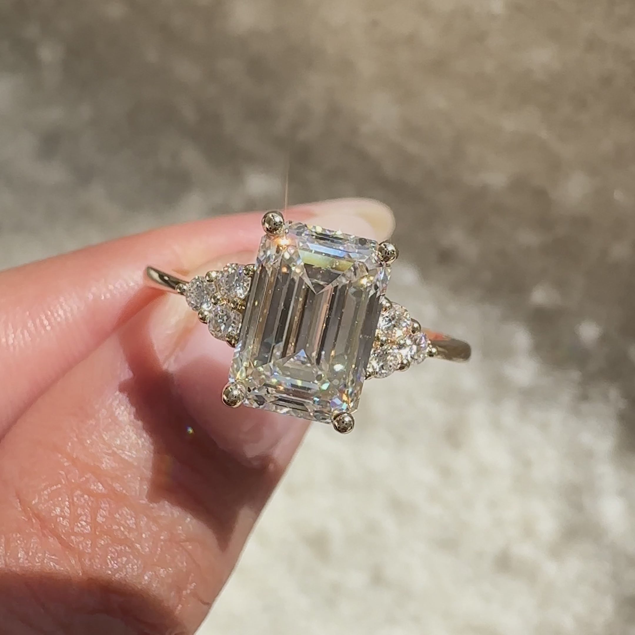 Emerald cut diamond ring classic design.
