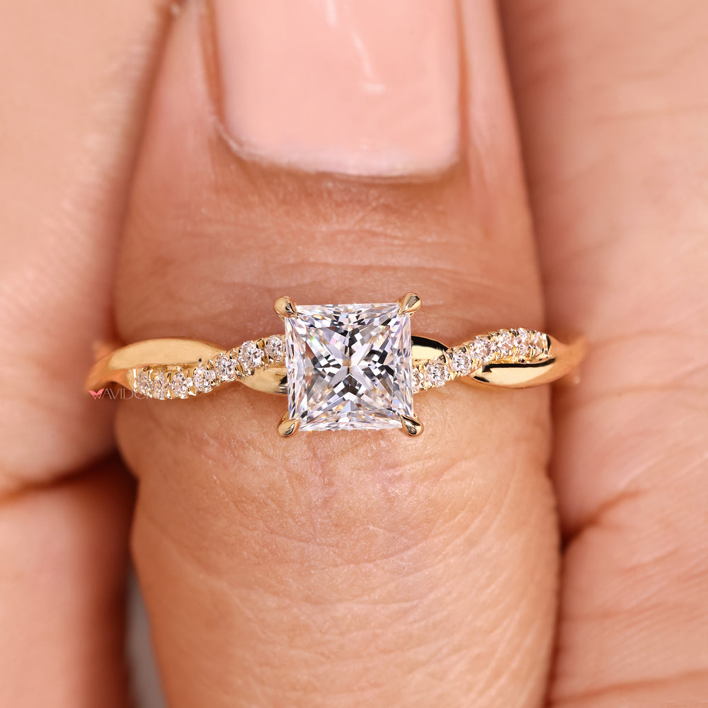 Lab grown princess diamond ring with twisted shank band
