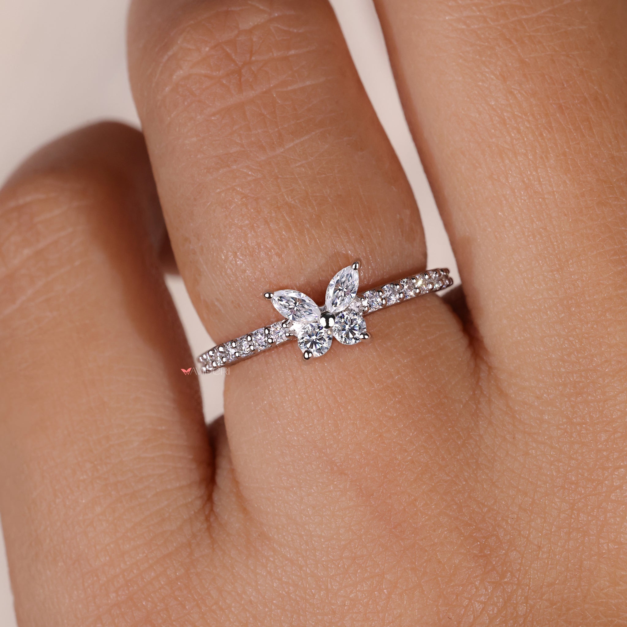 round diamond ring pave diamond band gold butterfly ring
