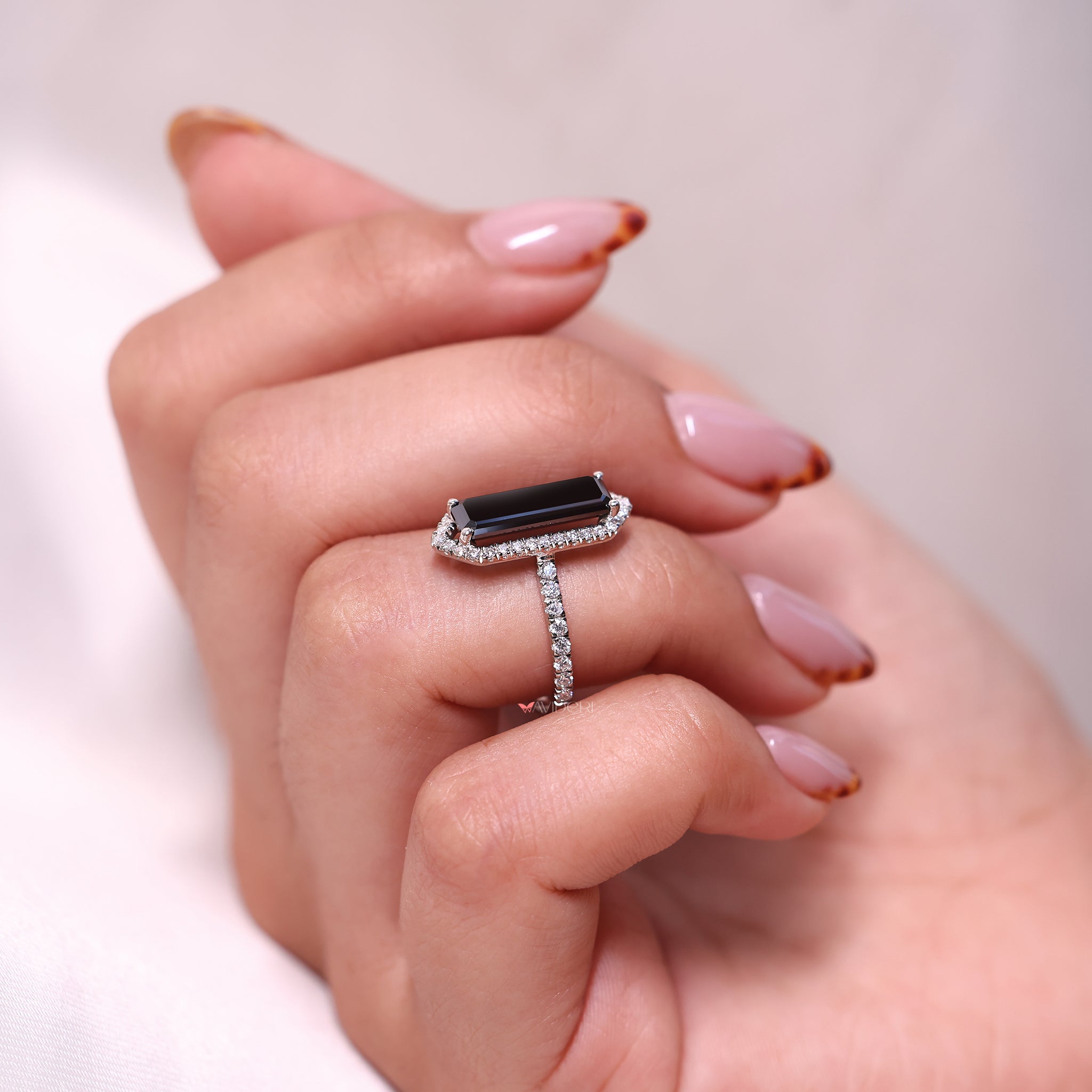 Emerald cut ring, round cut ring, handmade jewelry.