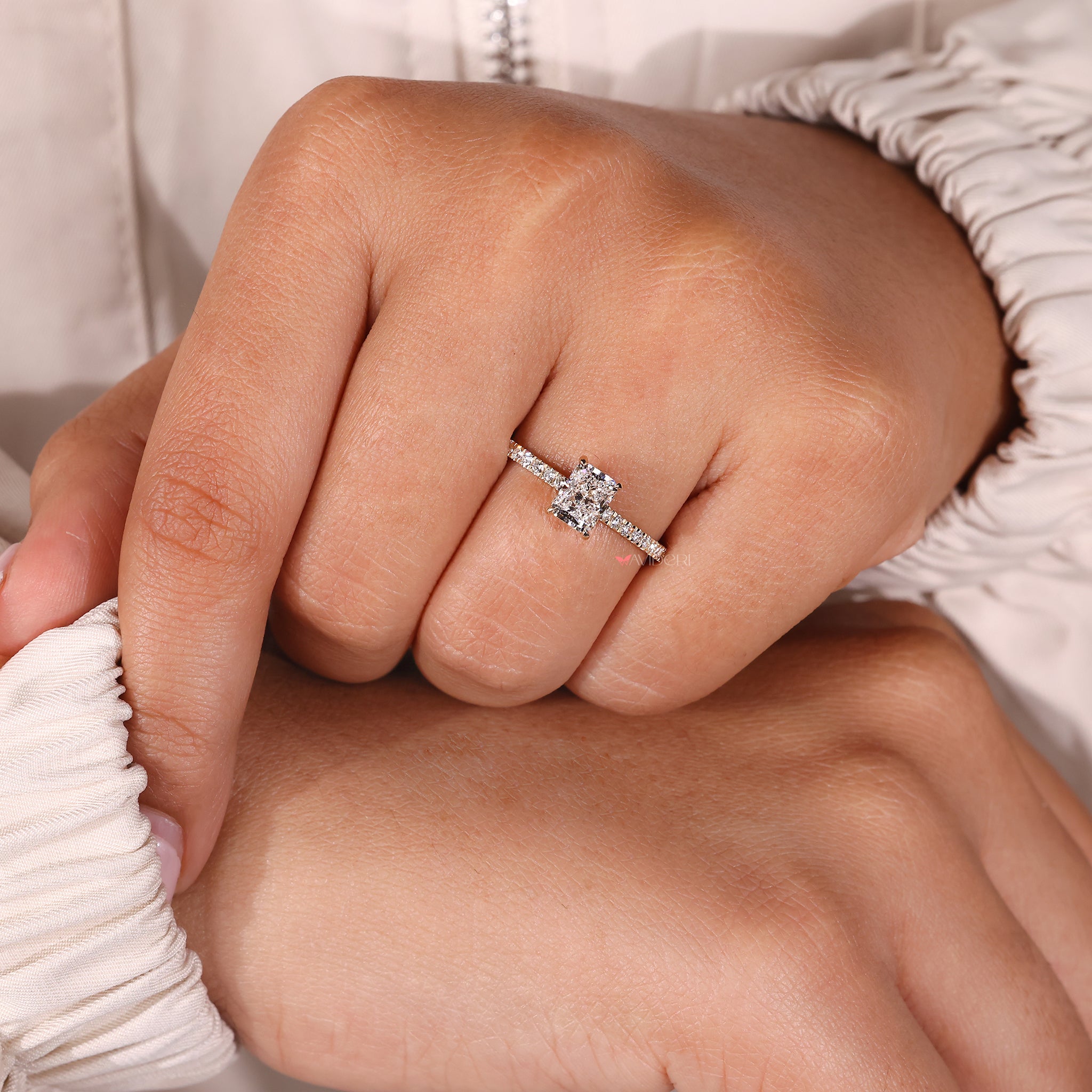 Radiant engagement ring, hidden halo ring, Lab Grown Diamond.