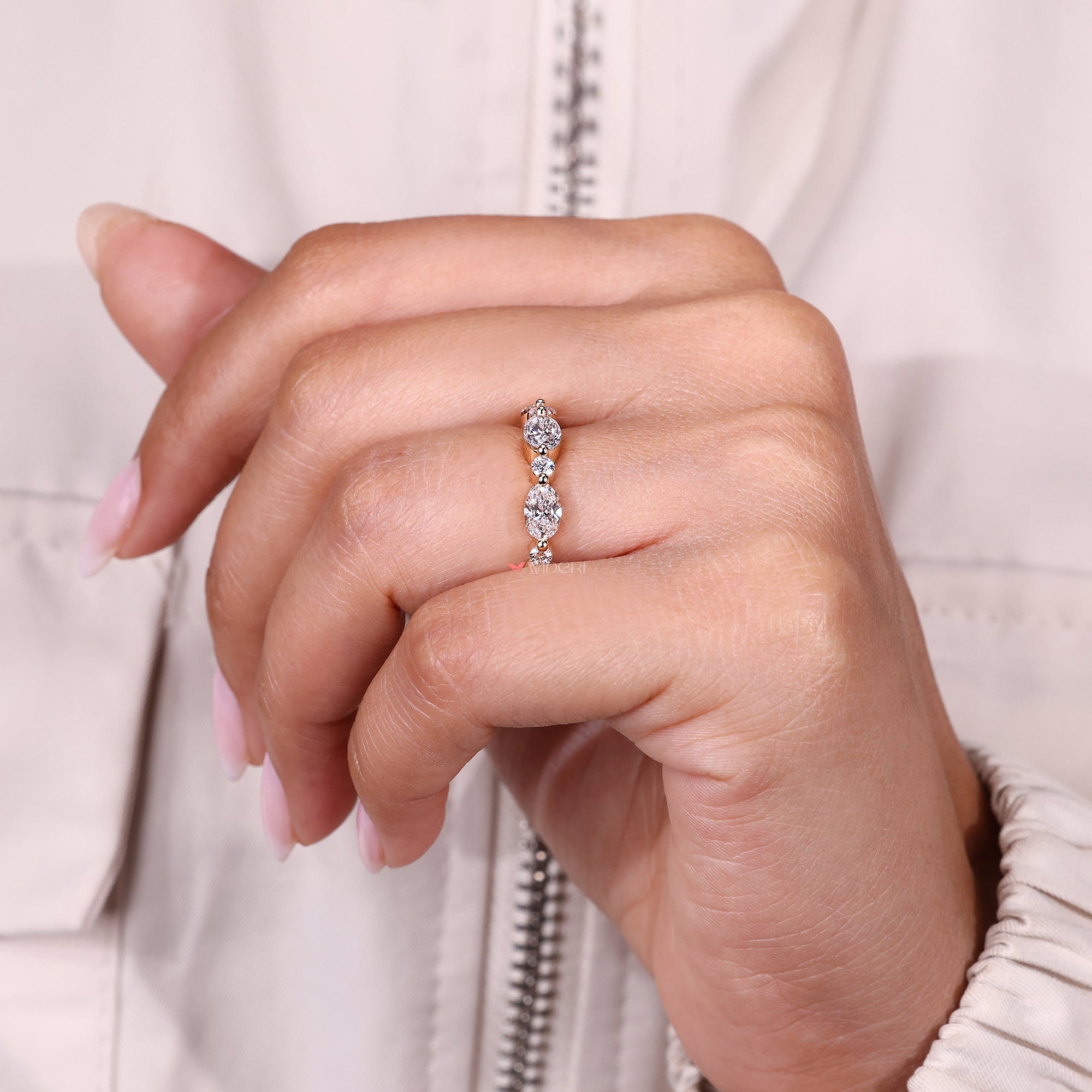 Lab grown diamond wedding band half eternity style.

