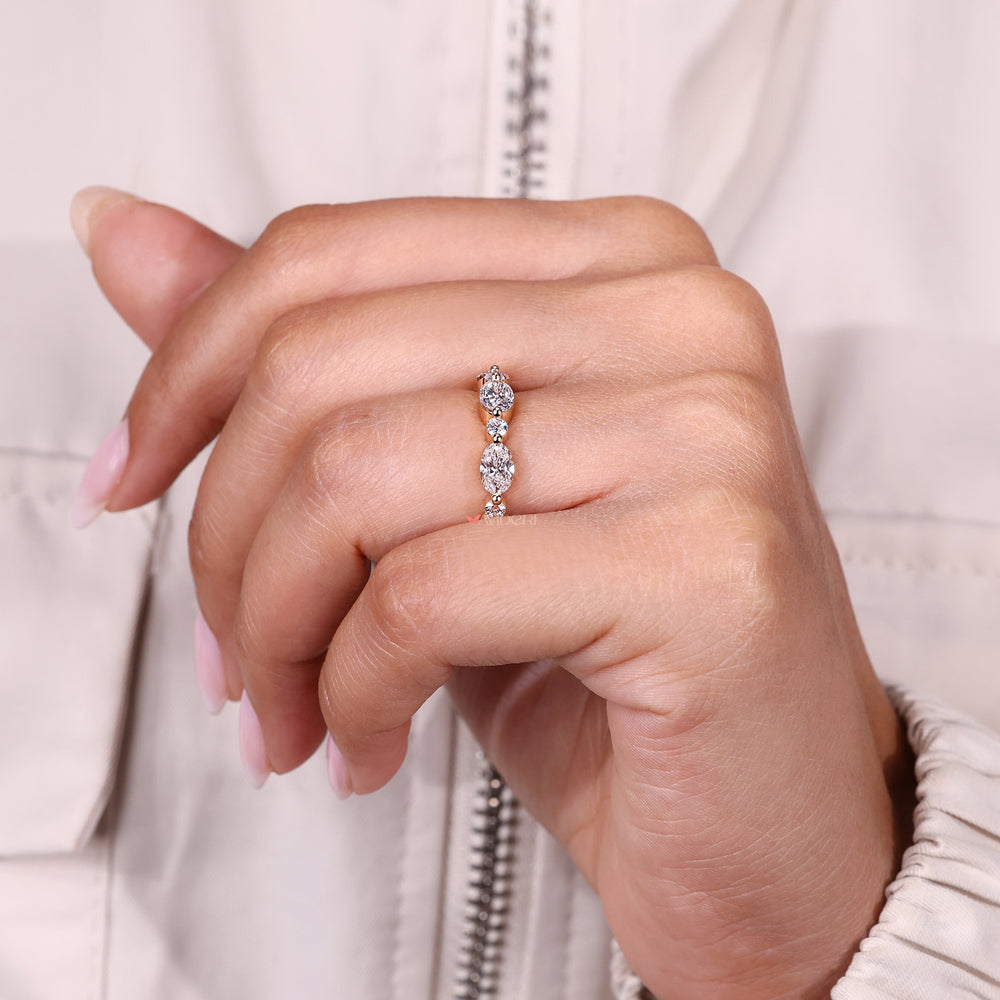 Lab grown diamond wedding band half eternity style.
