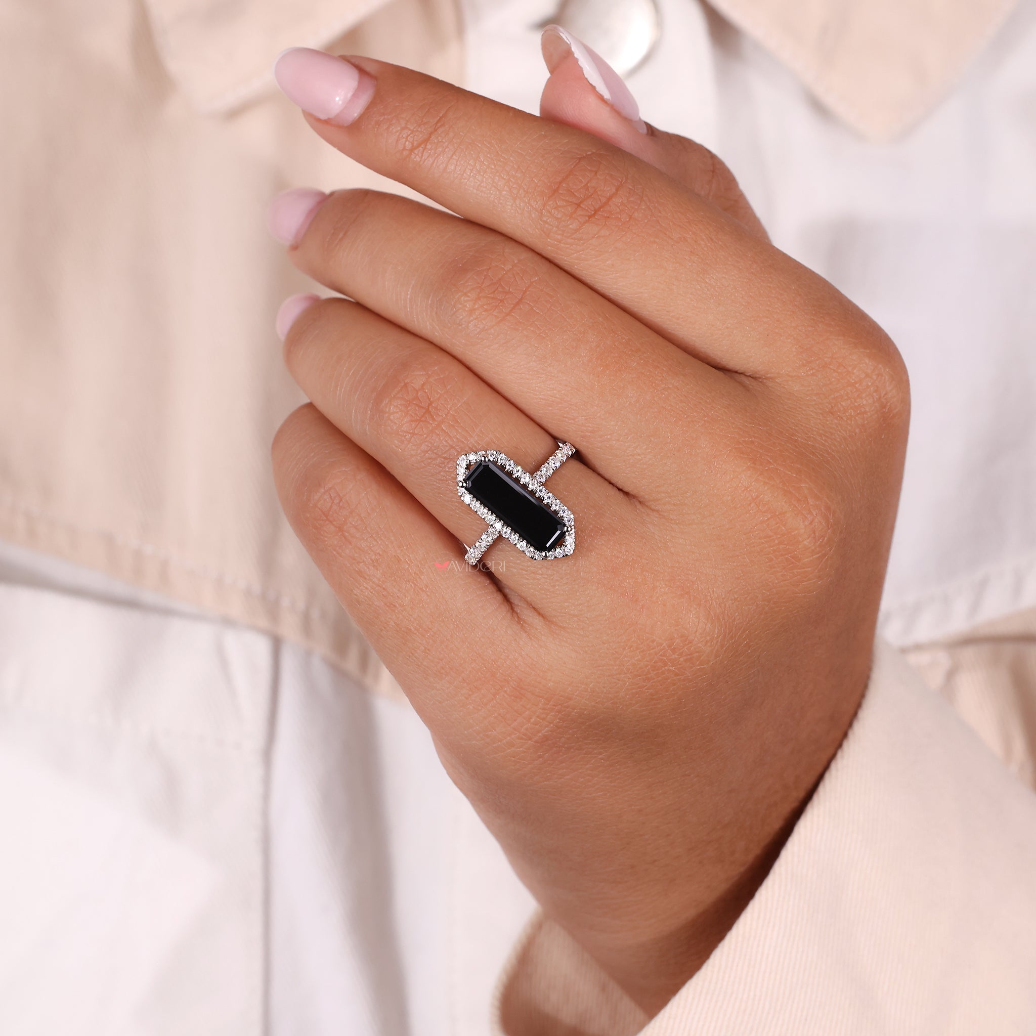 Black diamond ring, moissanite engagement, moissanite gold ring.