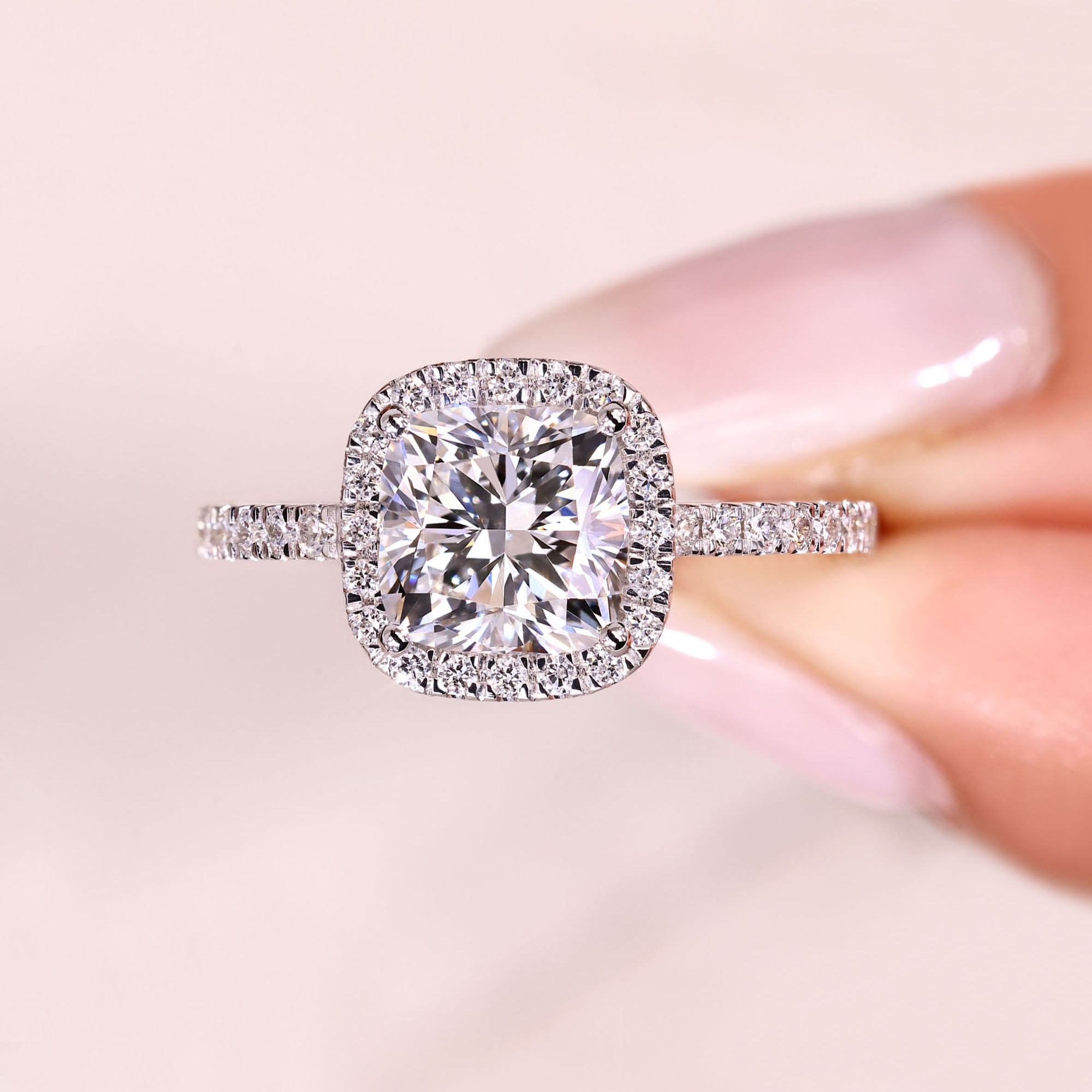 IGI certified lab grown cushion diamond ring.
