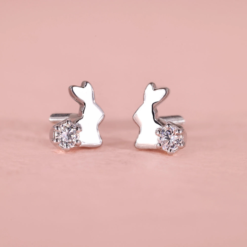 Elegant rabbit stud earrings crafted with sparkling diamonds.